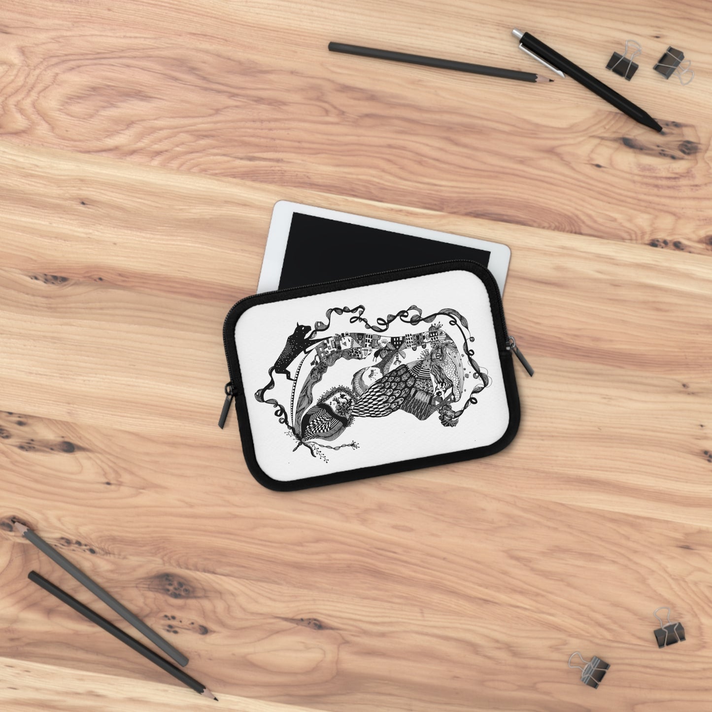 Hoes voor laptop en Ipad Zwart wit print