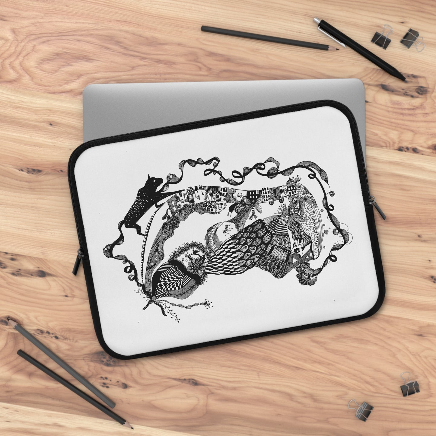 Hoes voor laptop en Ipad Zwart wit print