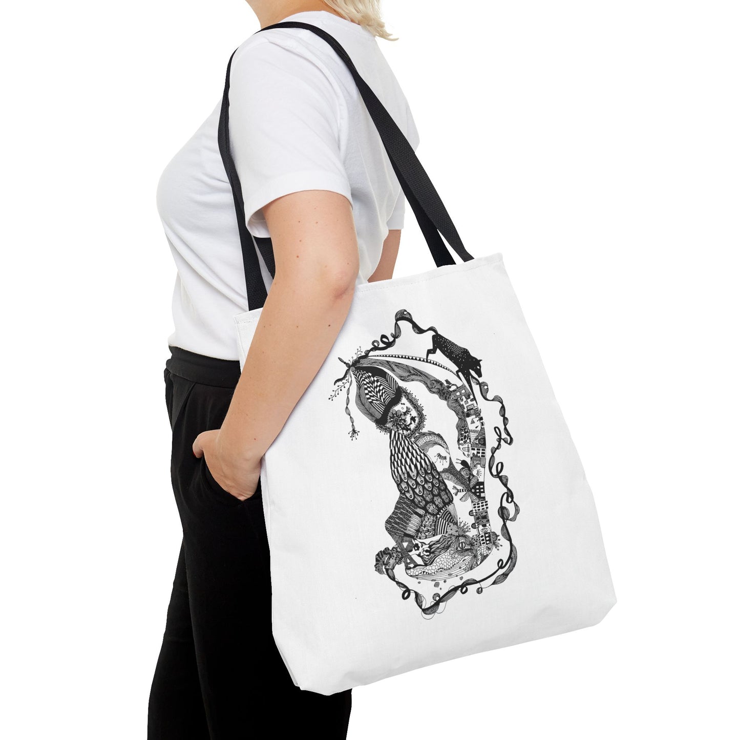 Tote bag stoffen draagtas met zwart wit illustratie