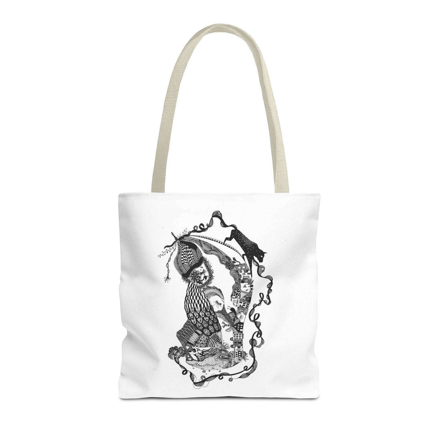 Tote bag stoffen draagtas met zwart wit illustratie