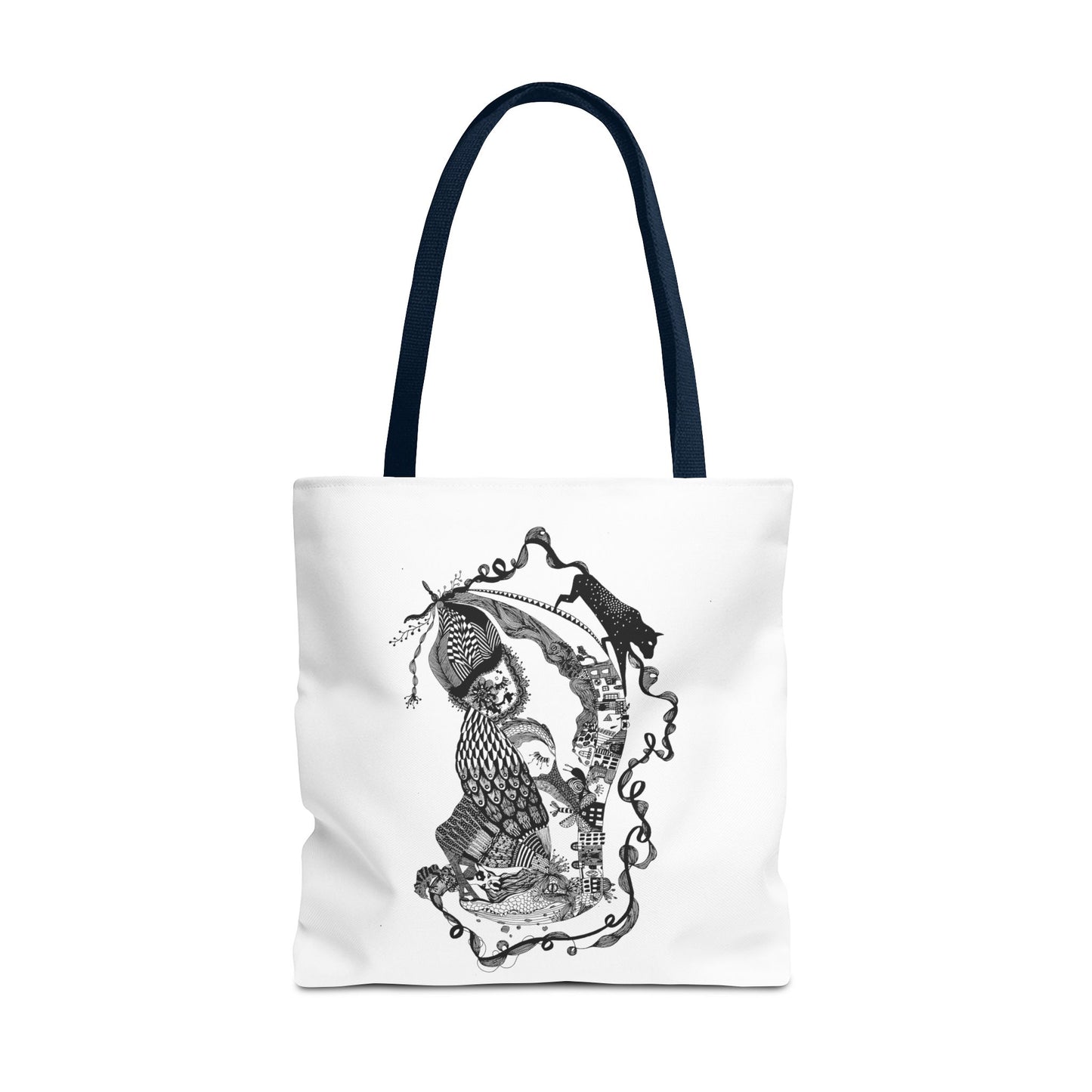 Tote bag stoffen draagtas met zwart wit illustratie