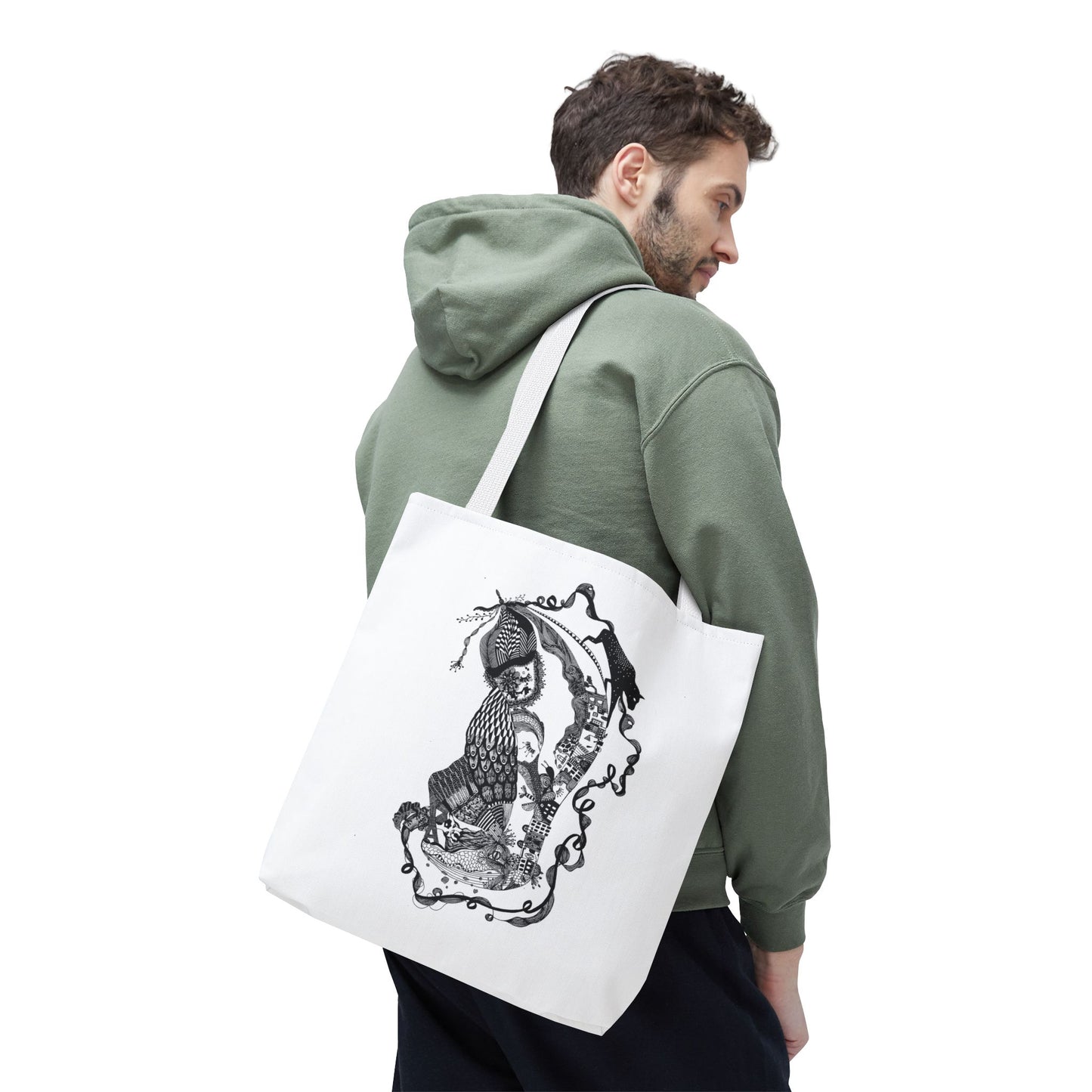 Tote bag stoffen draagtas met zwart wit illustratie