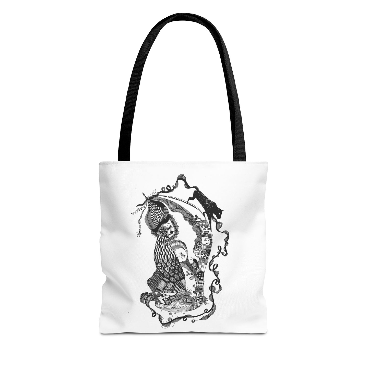 Tote bag stoffen draagtas met zwart wit illustratie