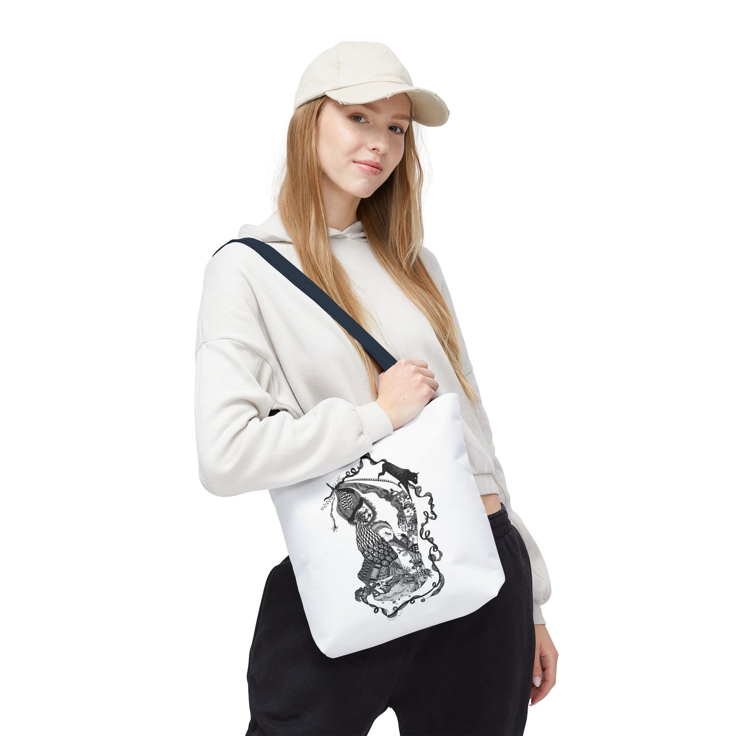 Tote bag stoffen draagtas met zwart wit illustratie