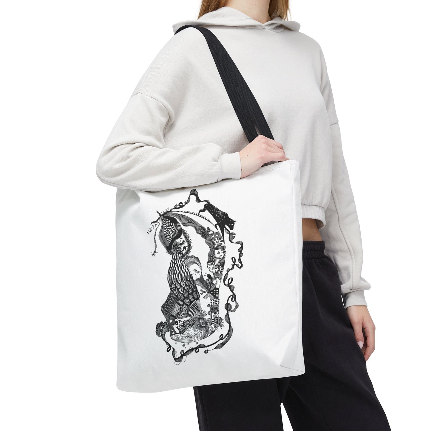 Tote bag stoffen draagtas met zwart wit illustratie