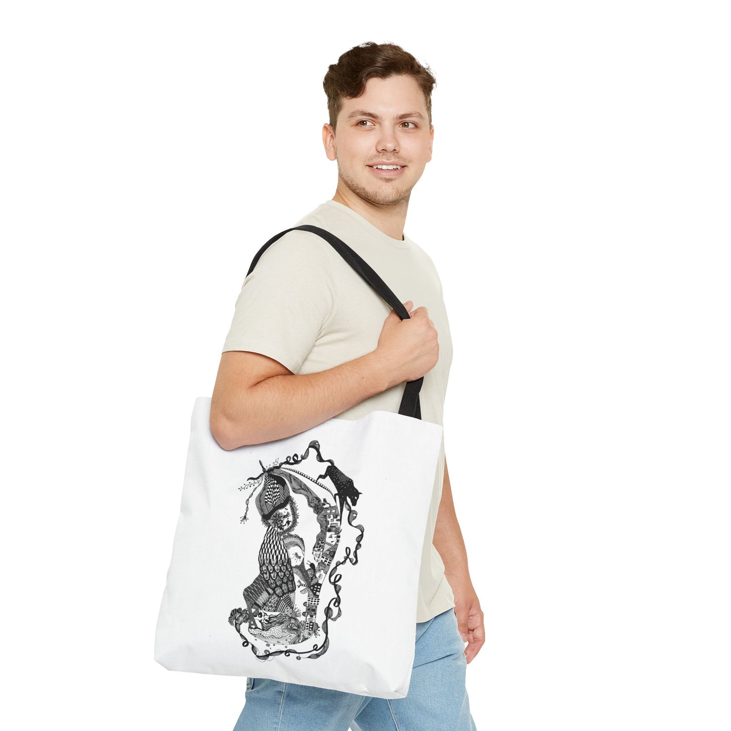 Tote bag stoffen draagtas met zwart wit illustratie