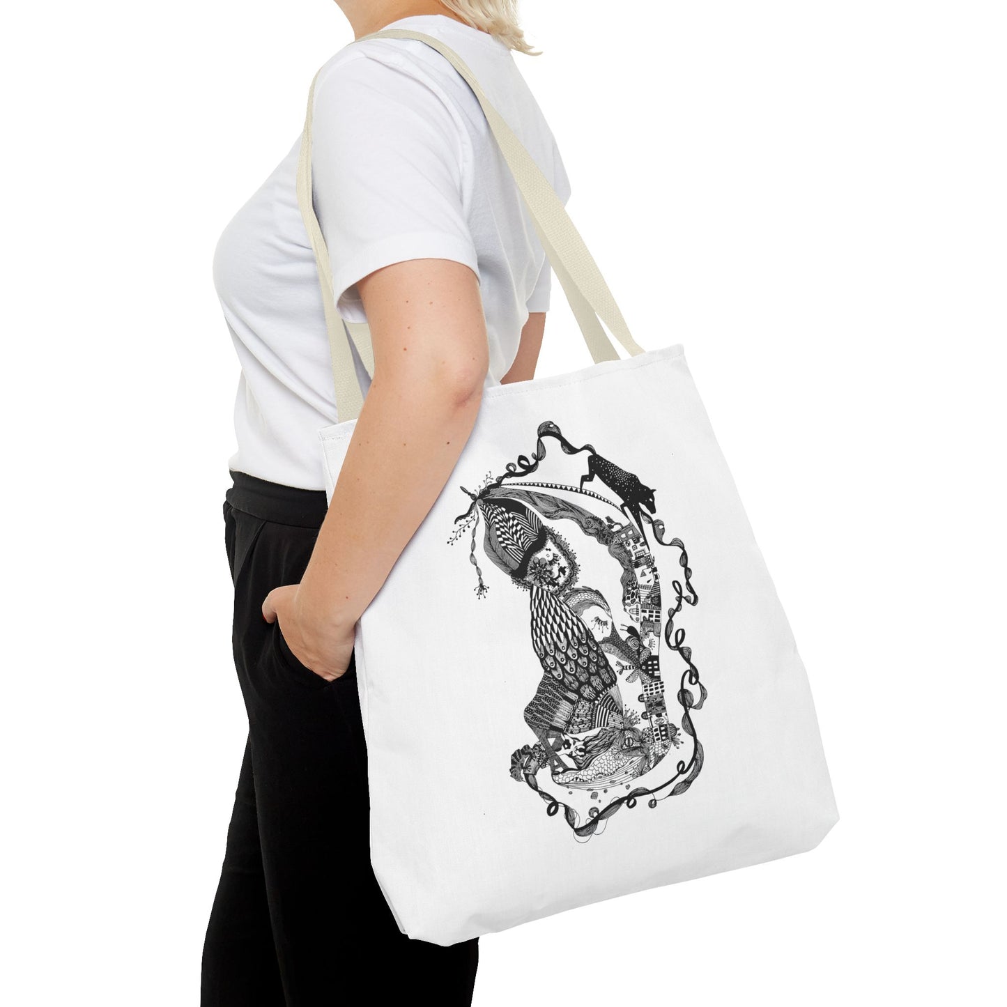 Tote bag stoffen draagtas met zwart wit illustratie