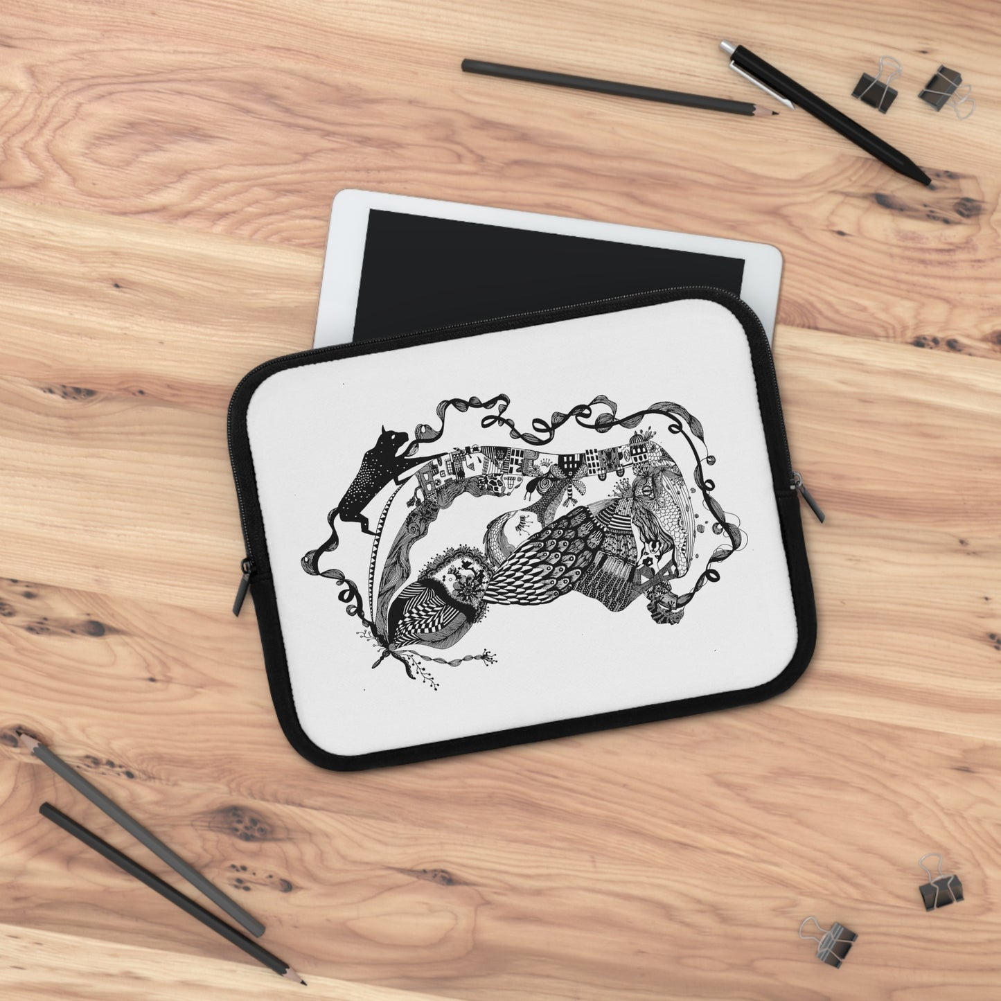 Hoes voor laptop en Ipad Zwart wit print
