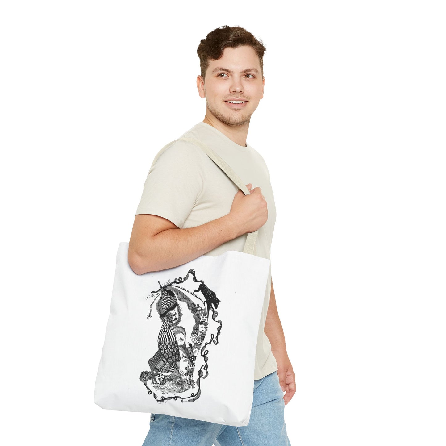 Tote bag stoffen draagtas met zwart wit illustratie
