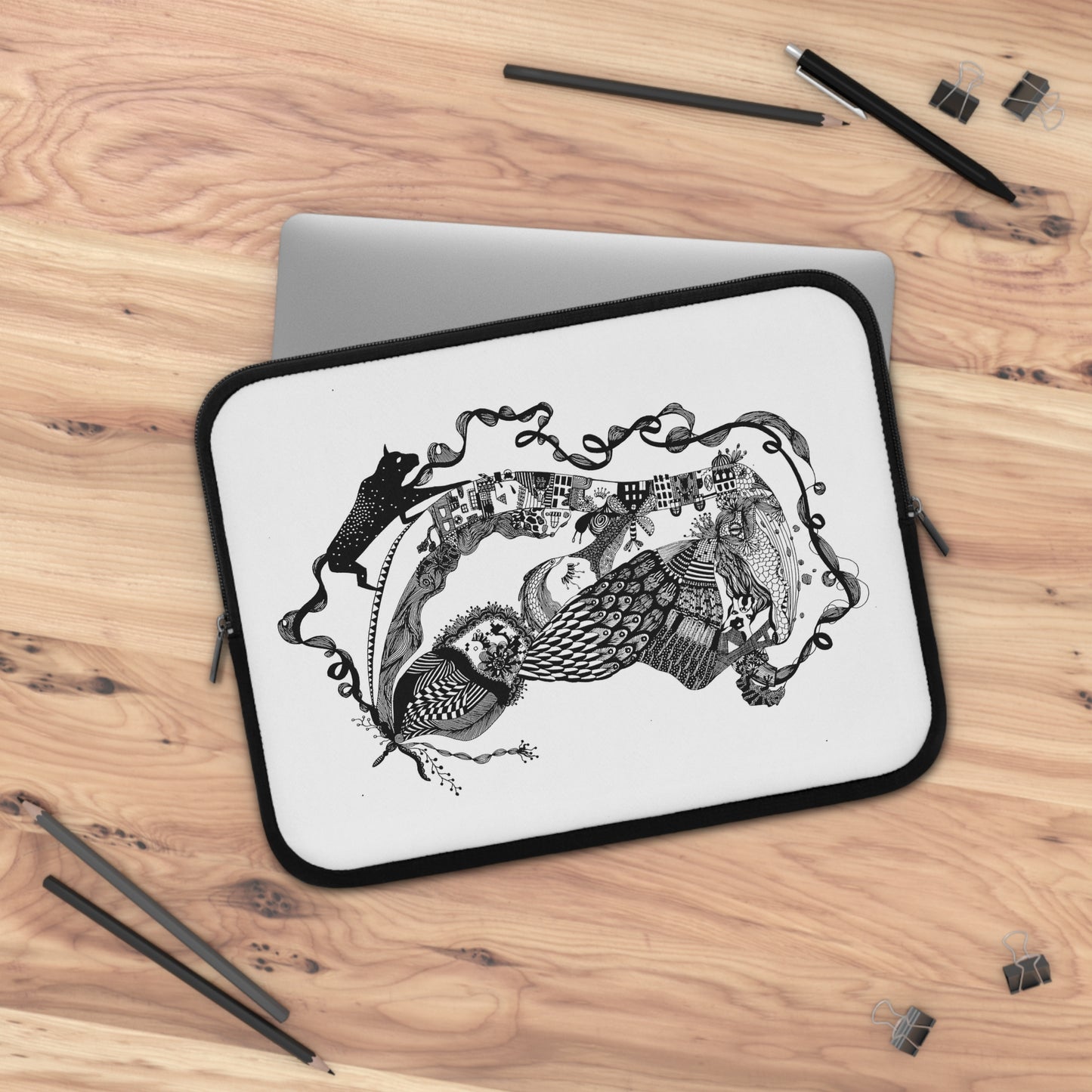 Hoes voor laptop en Ipad Zwart wit print