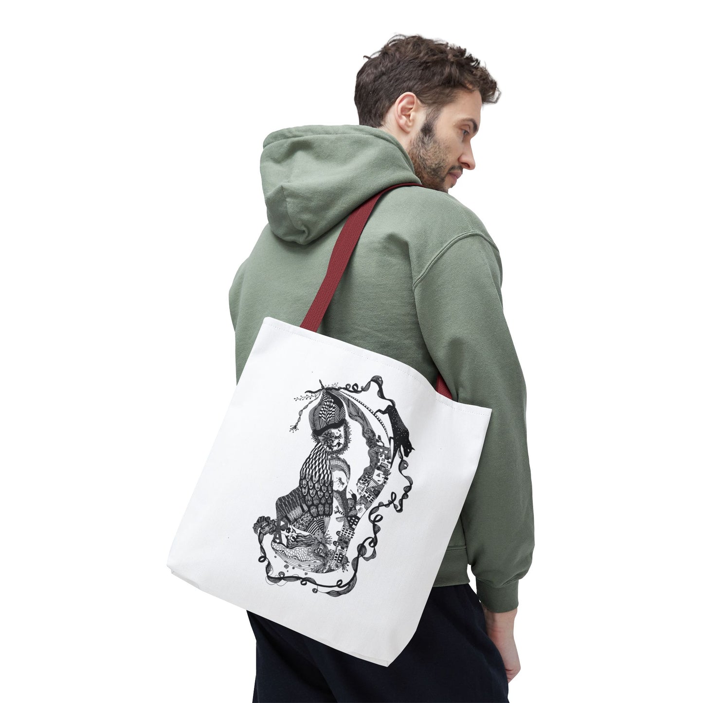 Tote bag stoffen draagtas met zwart wit illustratie