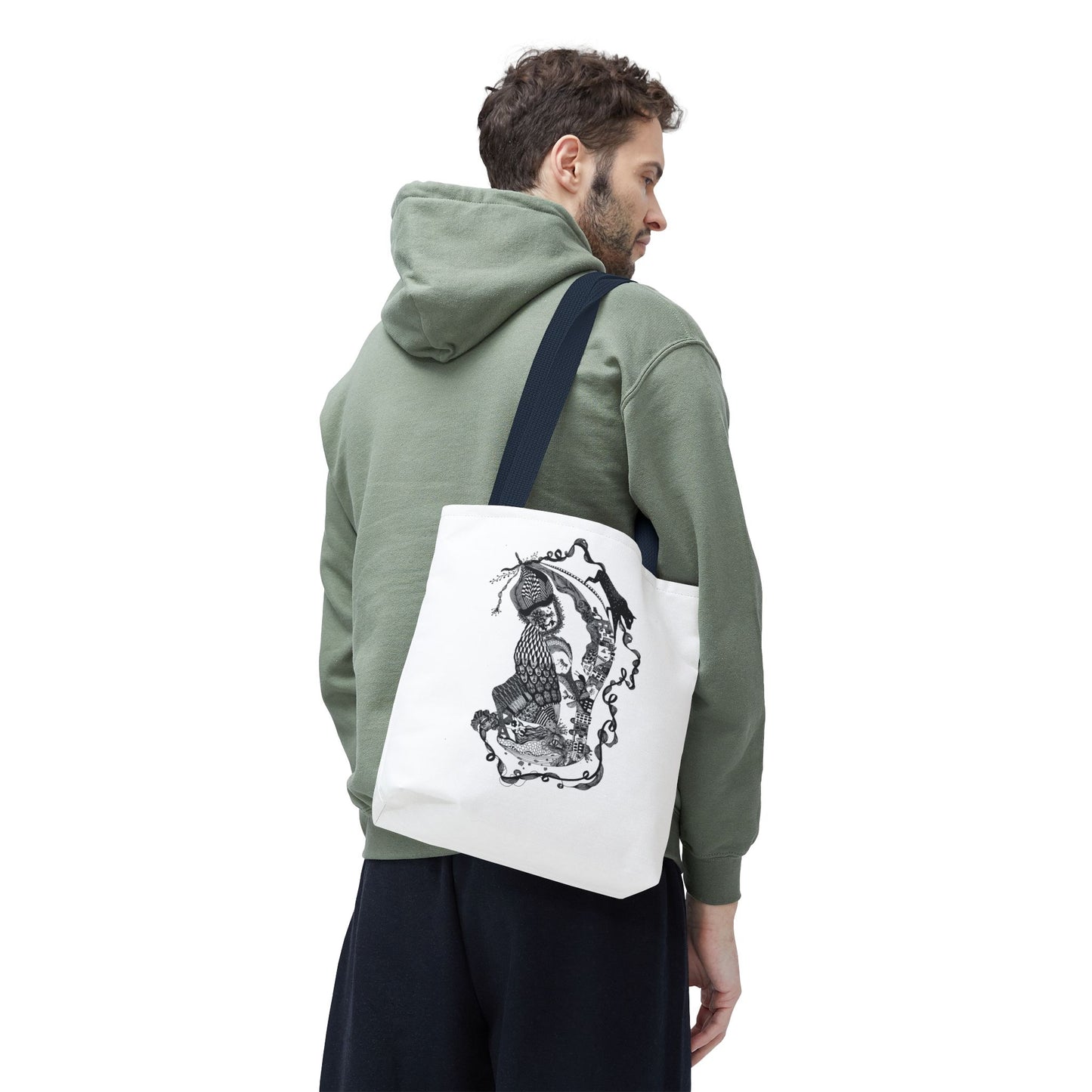 Tote bag stoffen draagtas met zwart wit illustratie
