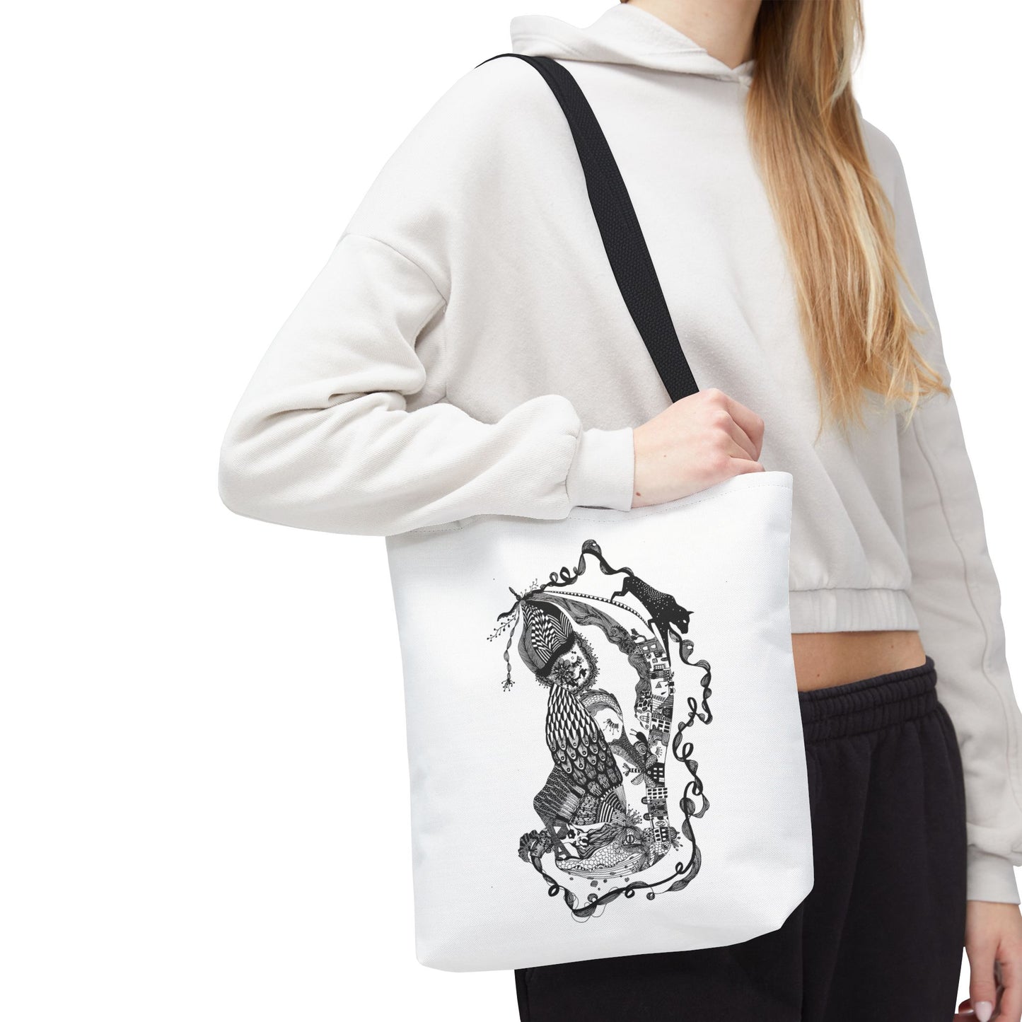 Tote bag stoffen draagtas met zwart wit illustratie