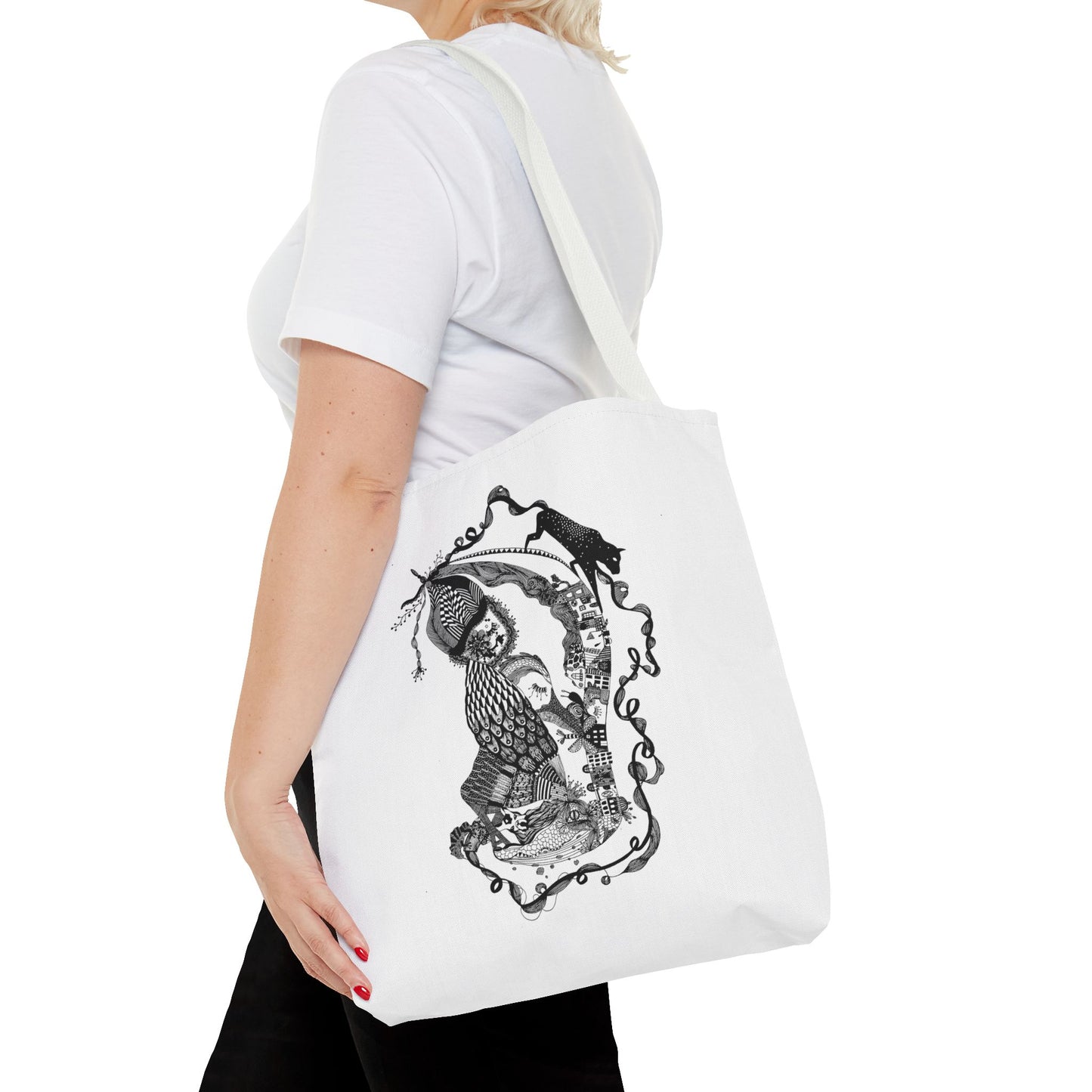 Tote bag stoffen draagtas met zwart wit illustratie