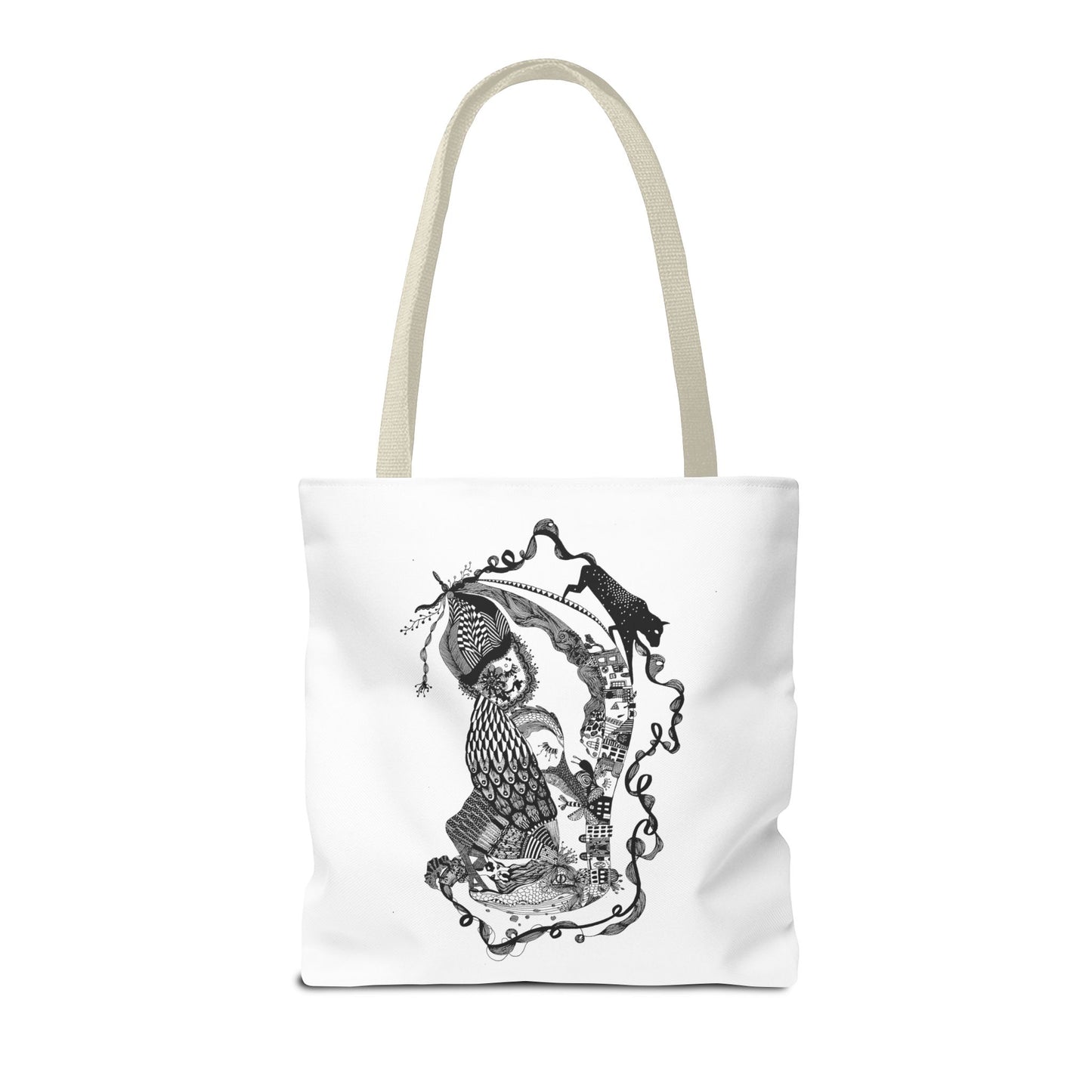 Tote bag stoffen draagtas met zwart wit illustratie
