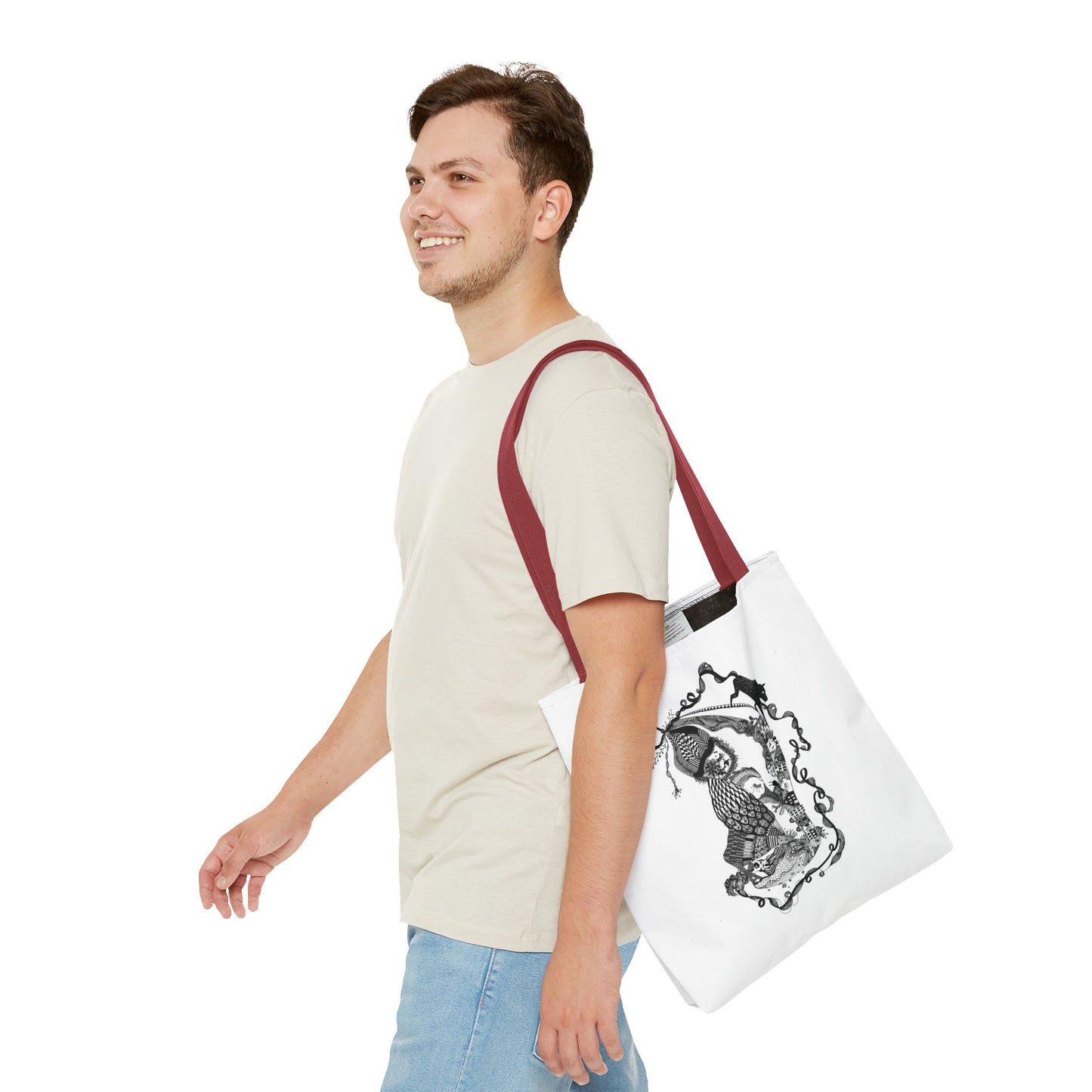 Tote bag stoffen draagtas met zwart wit illustratie