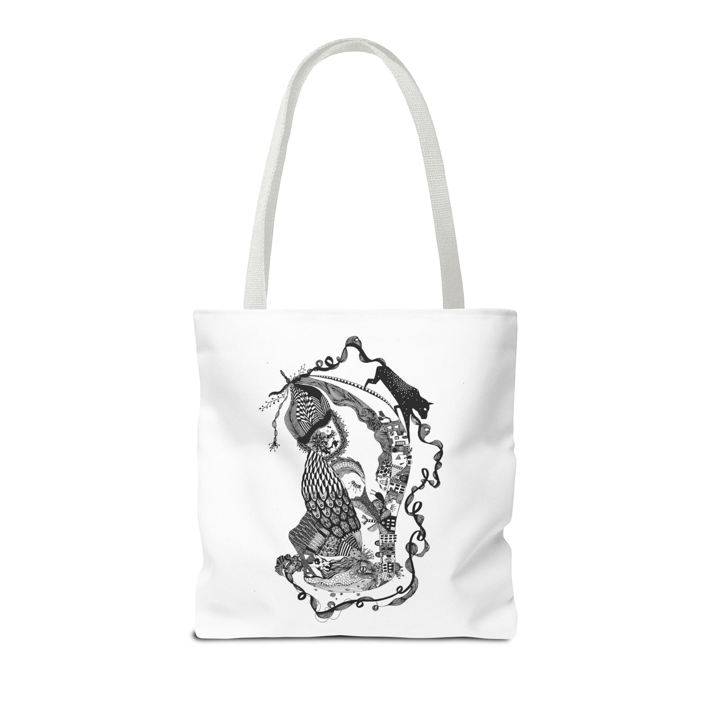 Tote bag stoffen draagtas met zwart wit illustratie