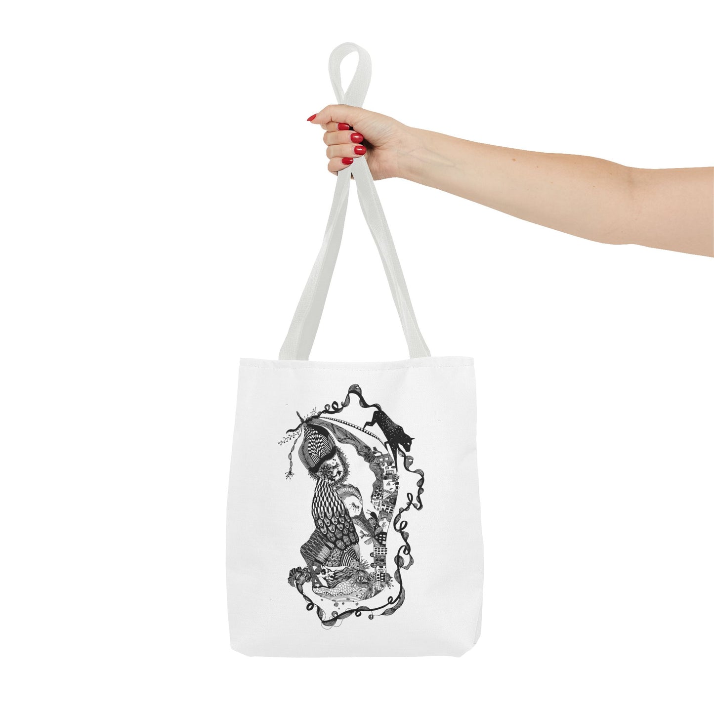 Tote bag stoffen draagtas met zwart wit illustratie