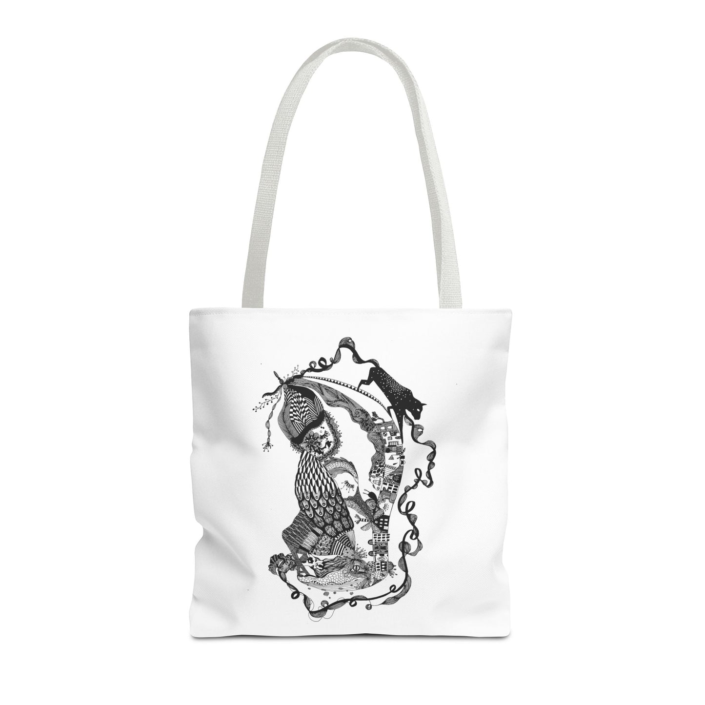 Tote bag stoffen draagtas met zwart wit illustratie