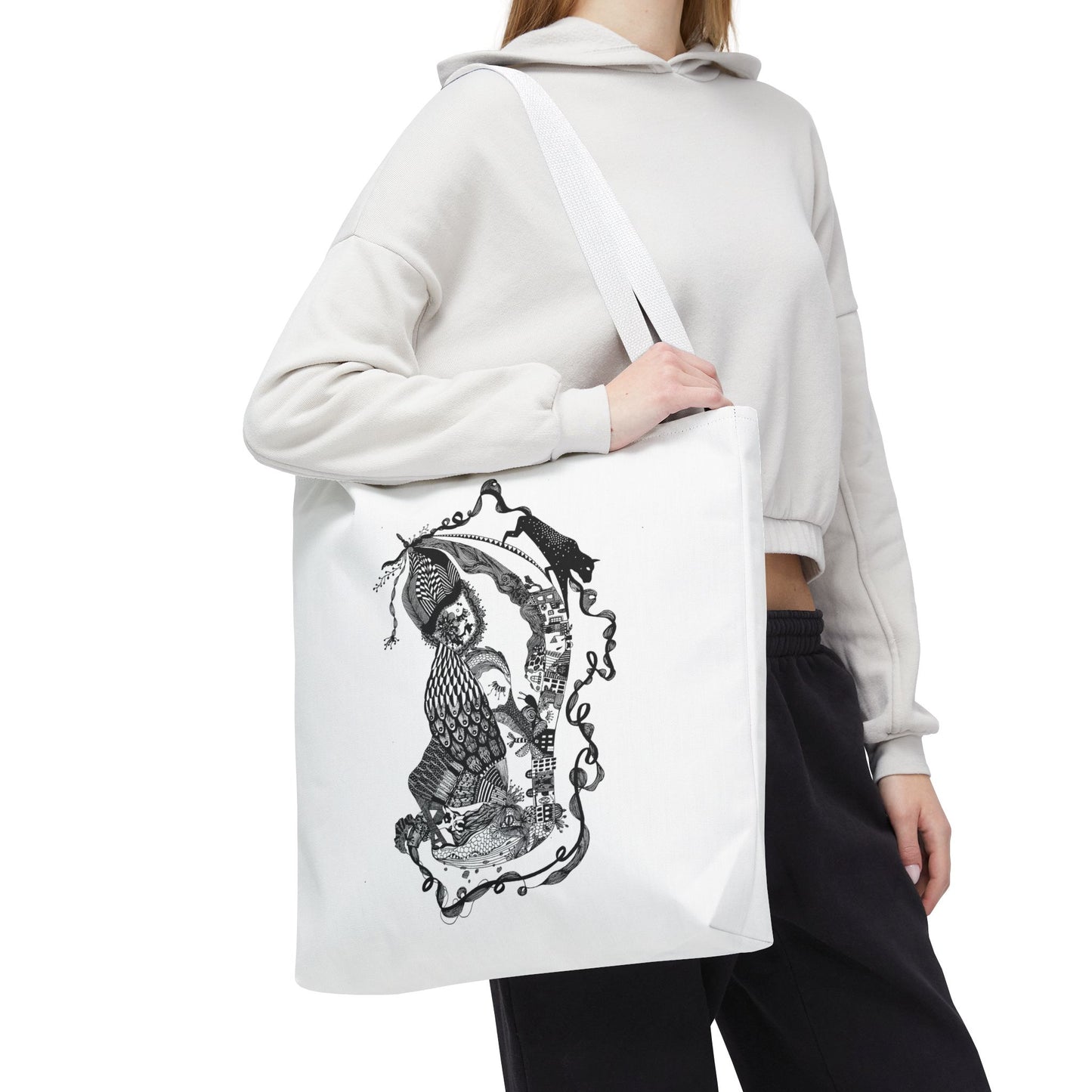 Tote bag stoffen draagtas met zwart wit illustratie