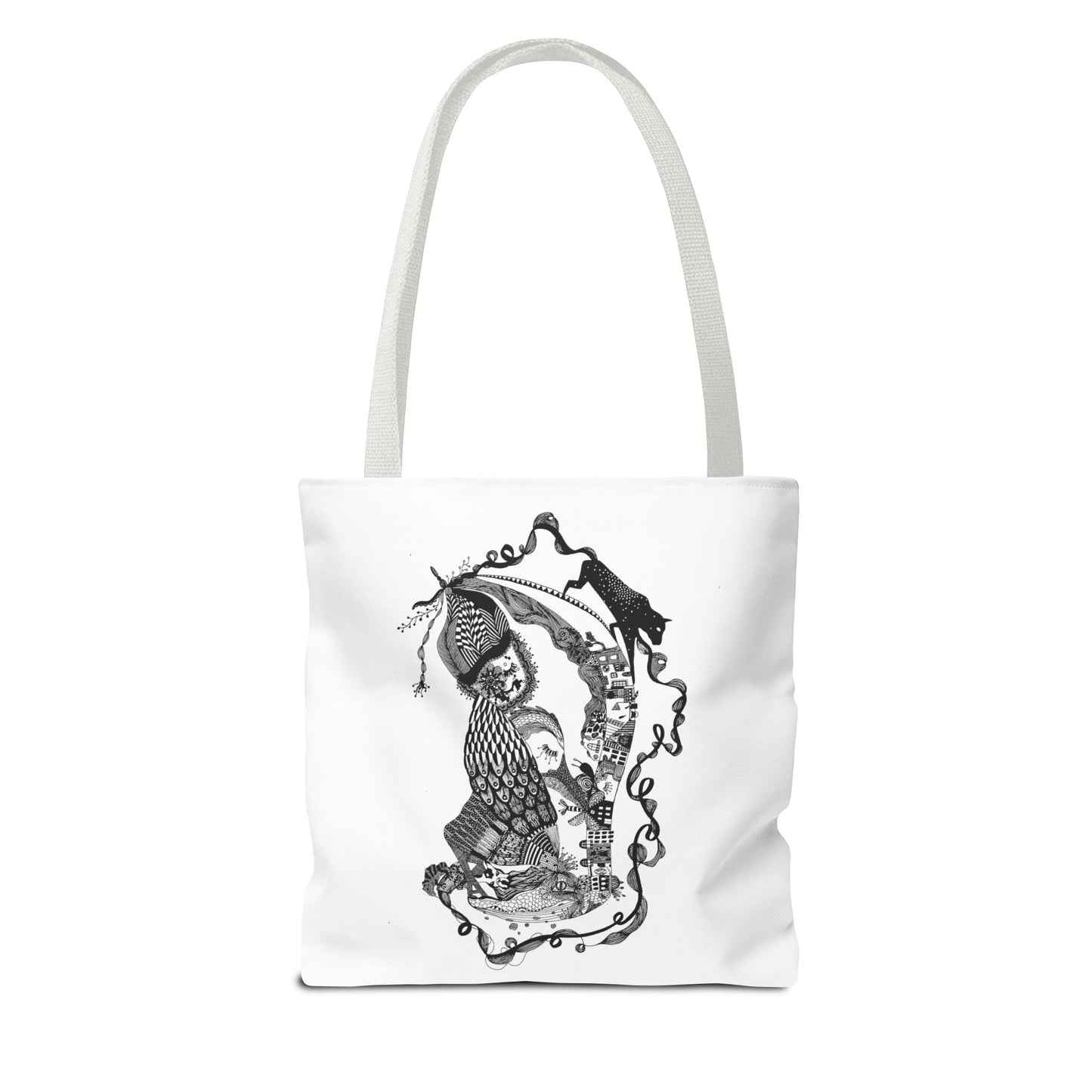 Tote bag stoffen draagtas met zwart wit illustratie