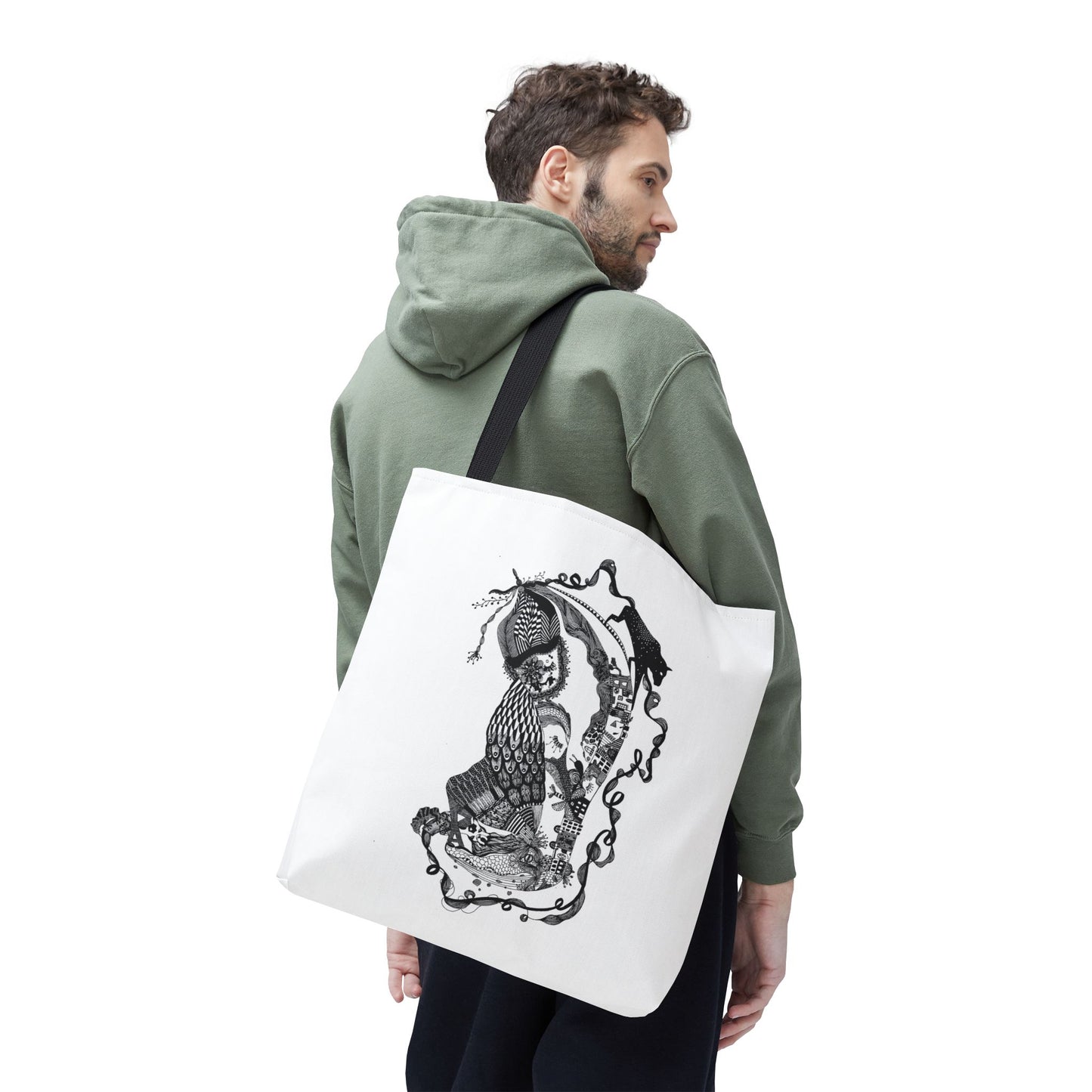 Tote bag stoffen draagtas met zwart wit illustratie
