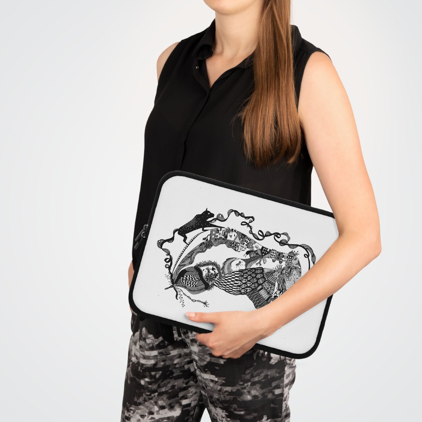 Hoes voor laptop en Ipad Zwart wit print