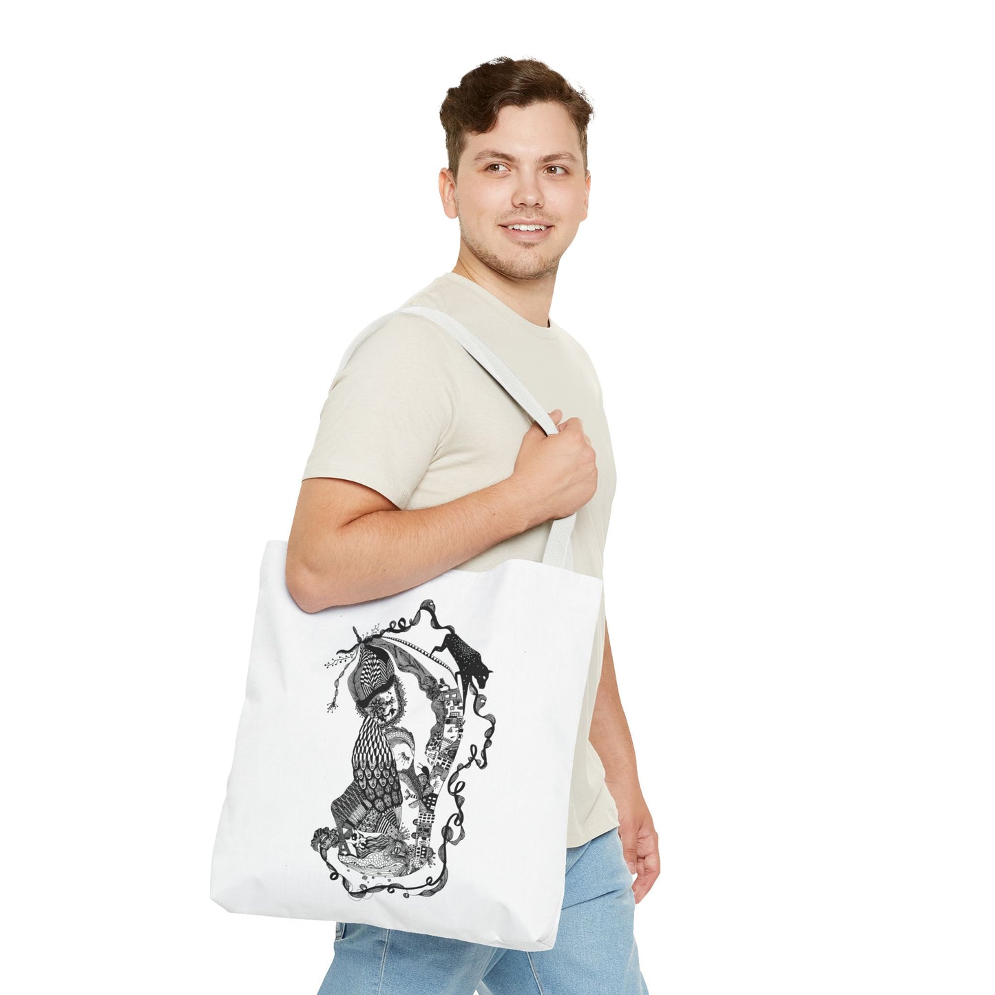 Tote bag stoffen draagtas met zwart wit illustratie