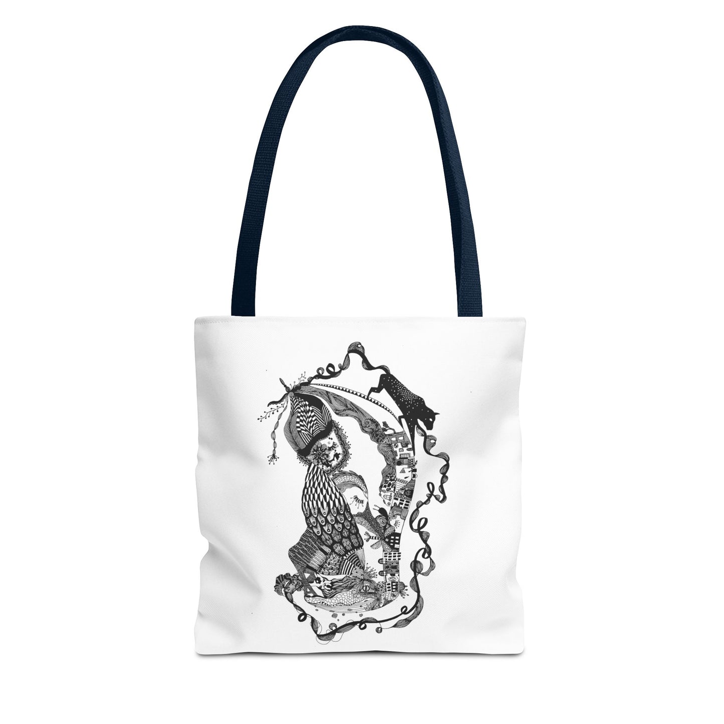 Tote bag stoffen draagtas met zwart wit illustratie