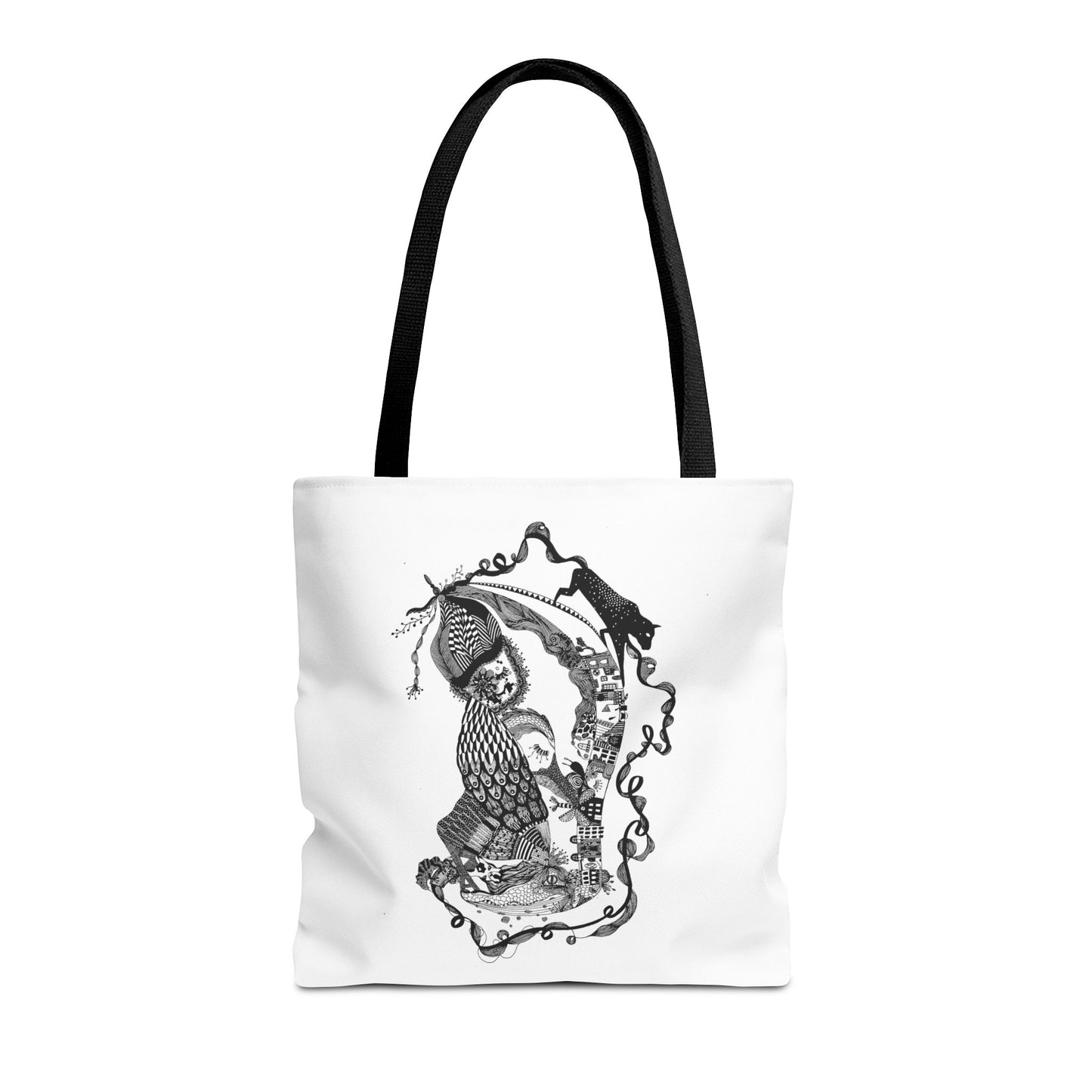 Tote bag stoffen draagtas met zwart wit illustratie