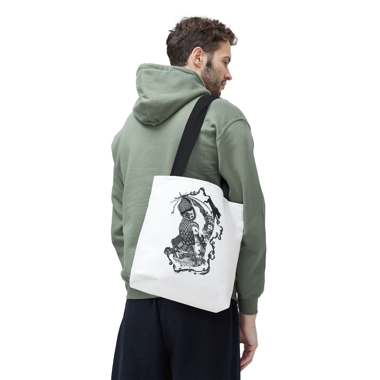 Tote bag stoffen draagtas met zwart wit illustratie