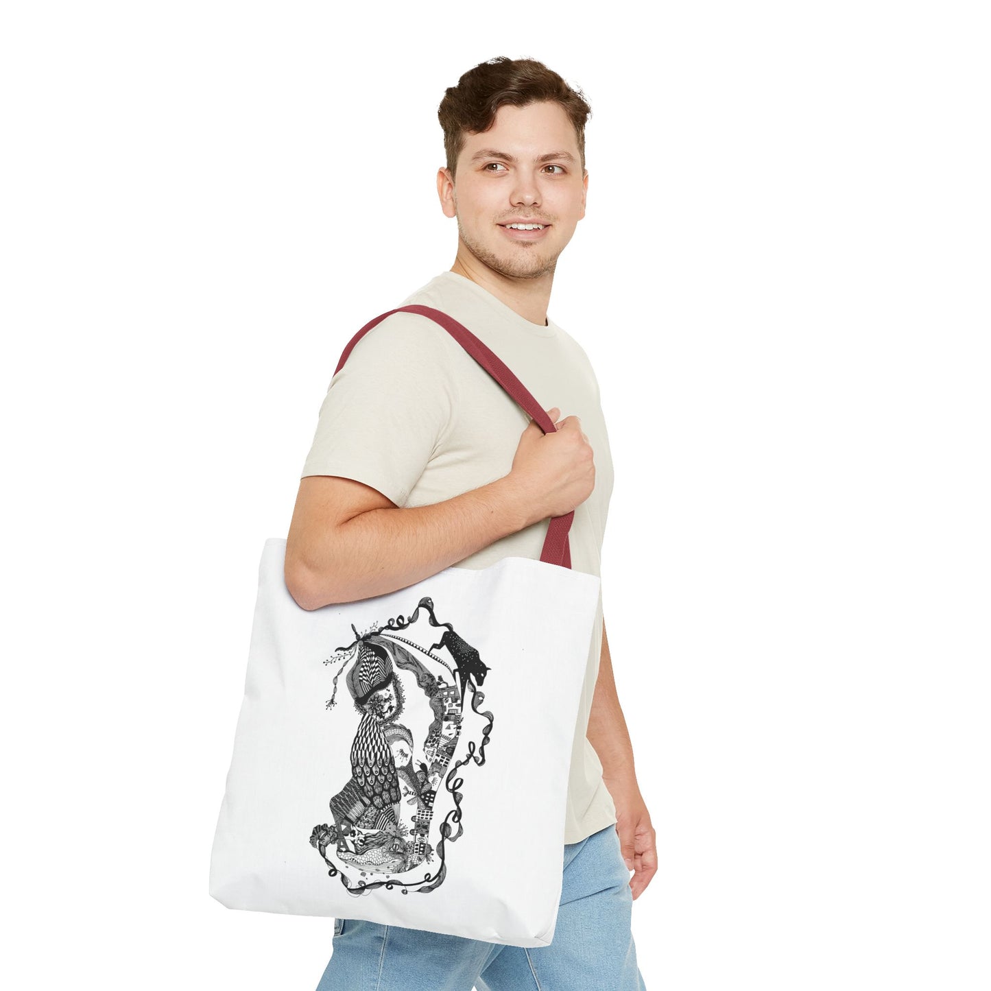Tote bag stoffen draagtas met zwart wit illustratie