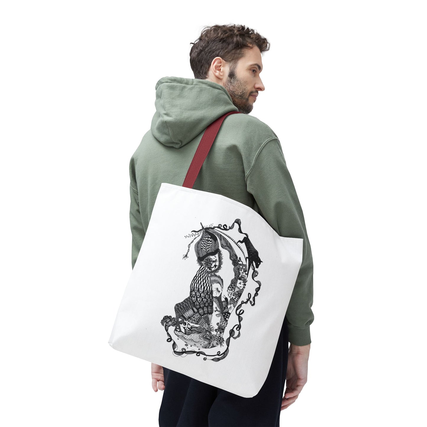 Tote bag stoffen draagtas met zwart wit illustratie