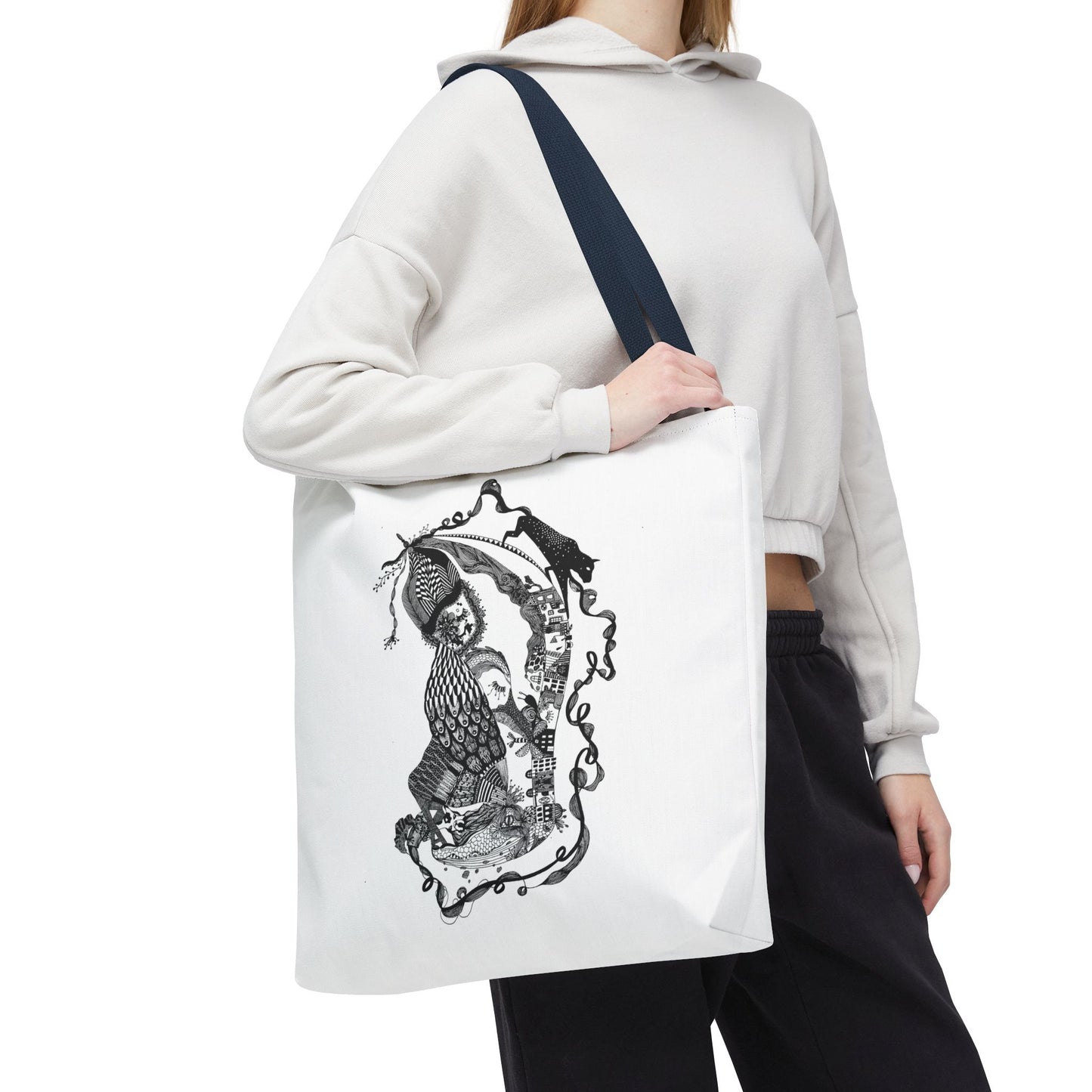 Tote bag stoffen draagtas met zwart wit illustratie