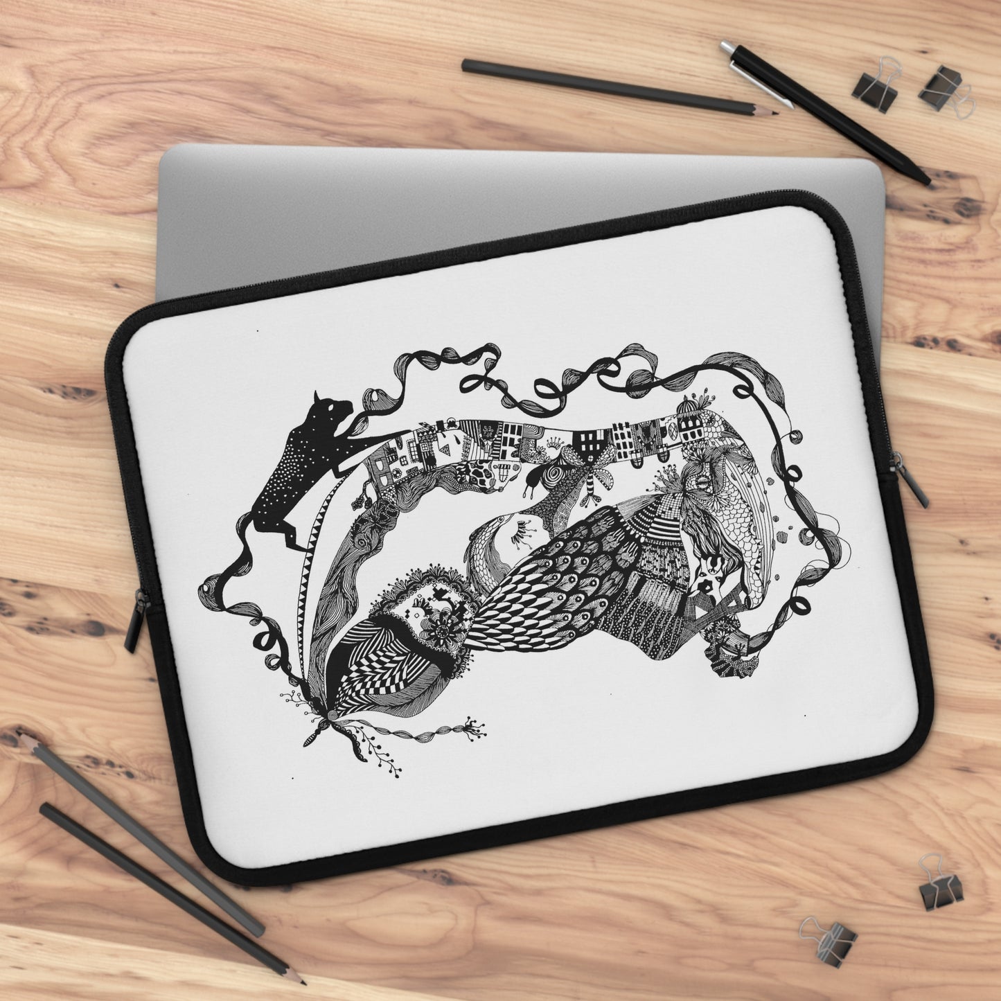 Hoes voor laptop en Ipad Zwart wit print