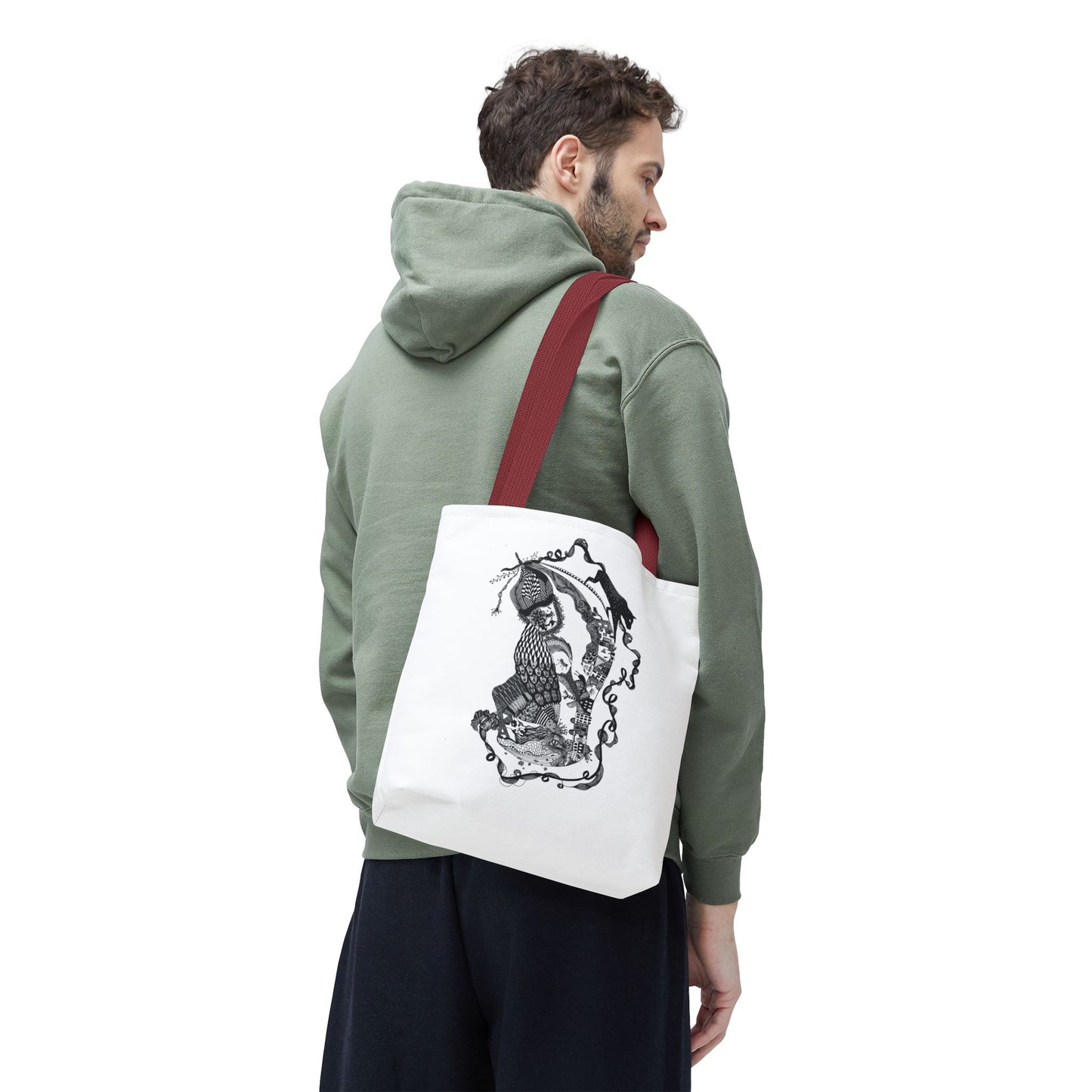 Tote bag stoffen draagtas met zwart wit illustratie