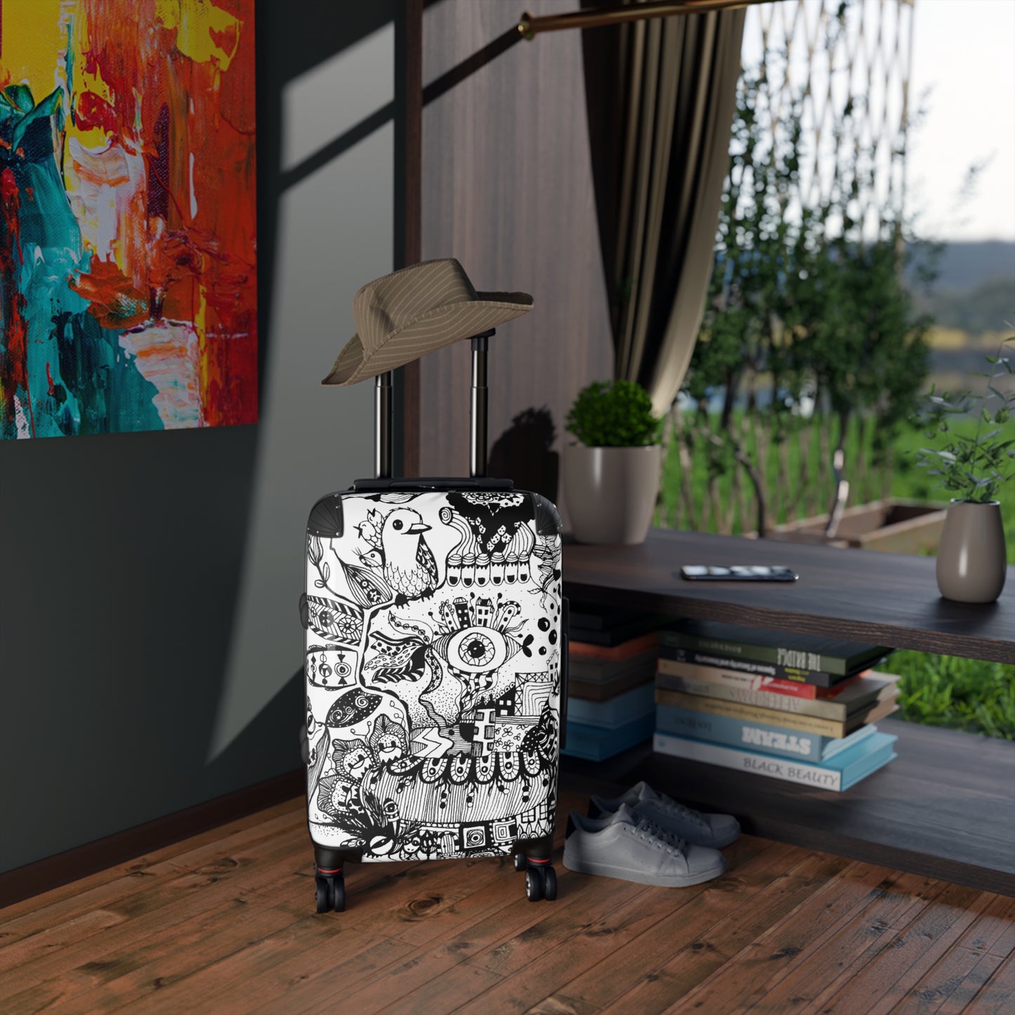 Reiskoffer met Unieke zwart wit Illustratie