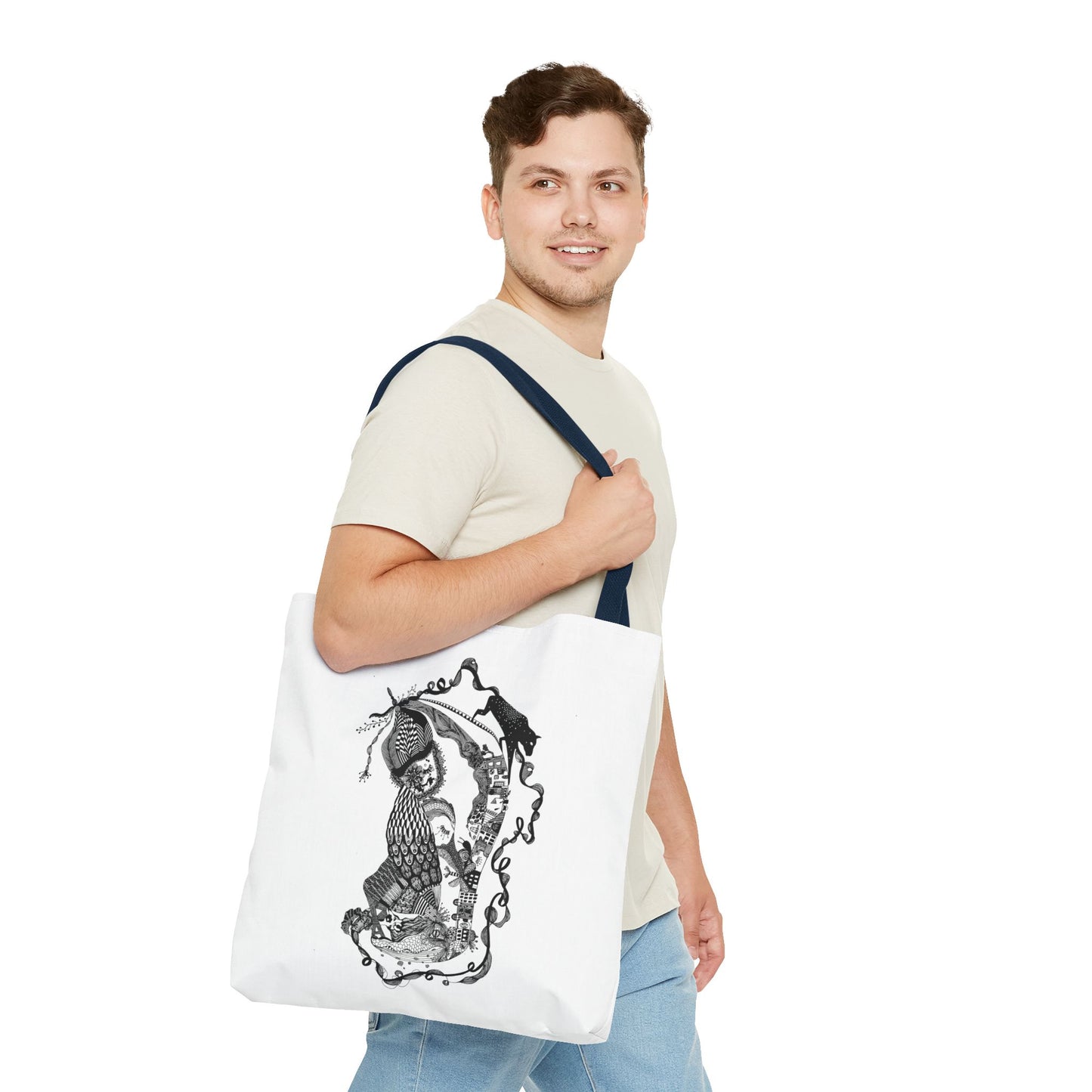 Tote bag stoffen draagtas met zwart wit illustratie