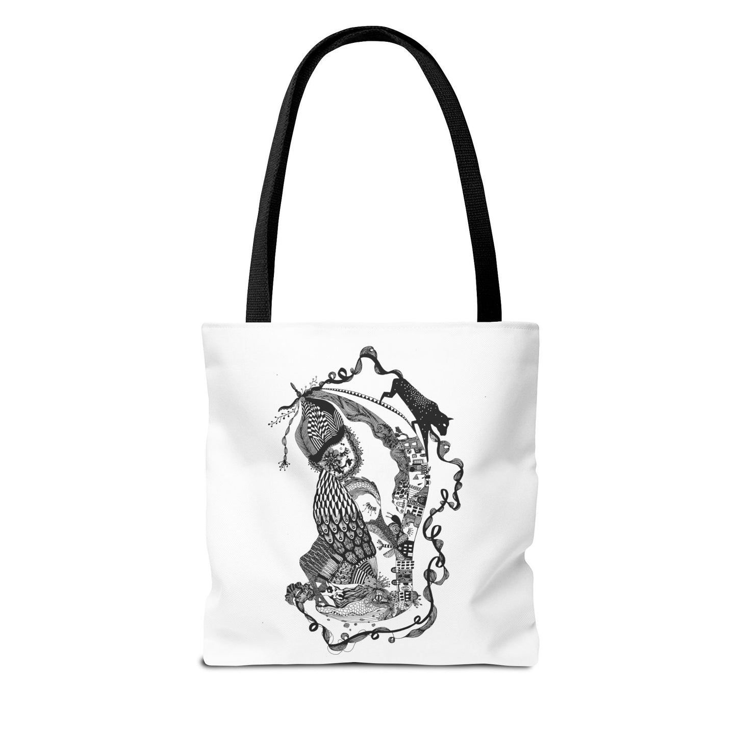 Tote bag stoffen draagtas met zwart wit illustratie