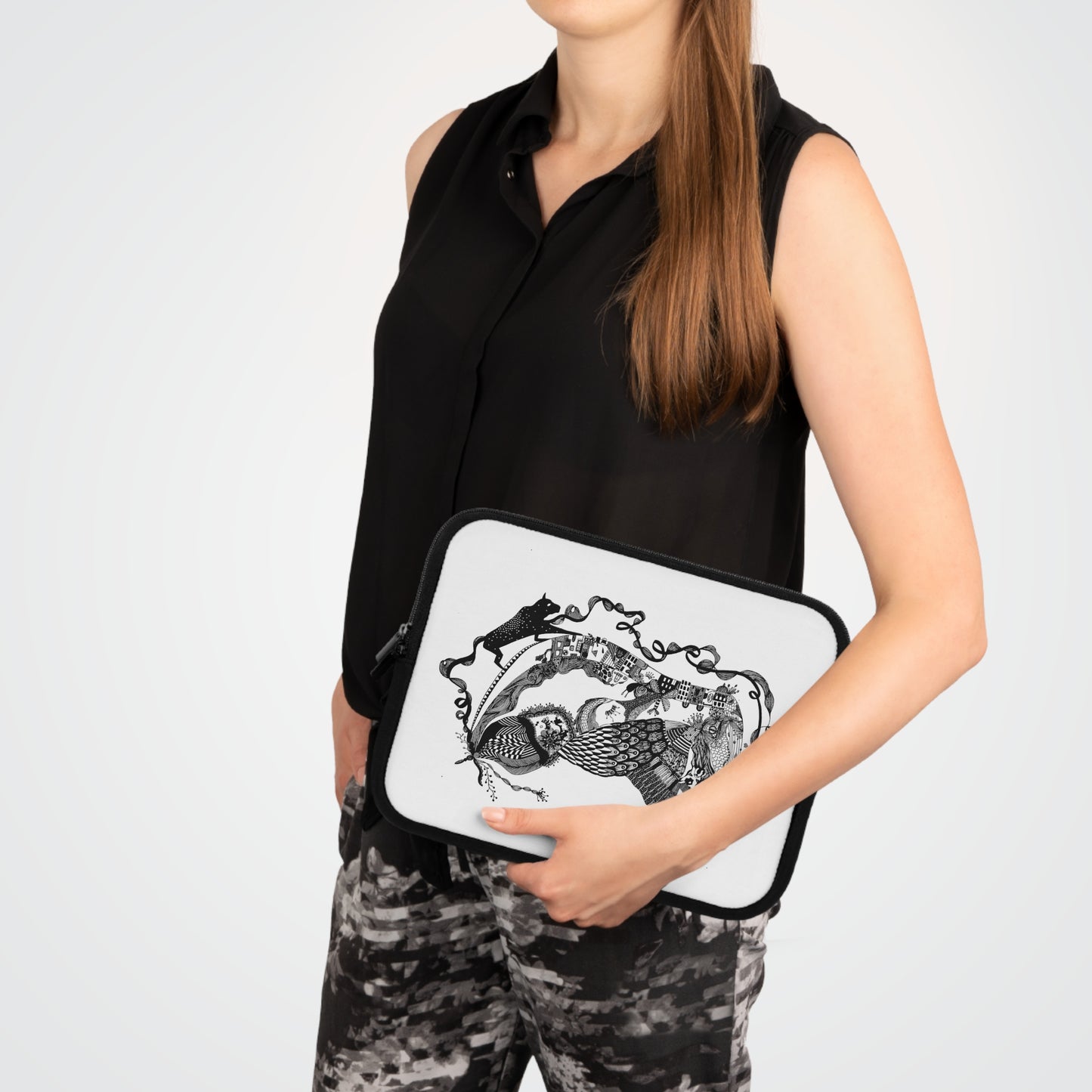 Hoes voor laptop en Ipad Zwart wit print