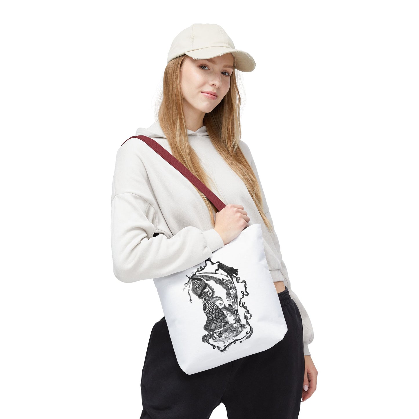 Tote bag stoffen draagtas met zwart wit illustratie