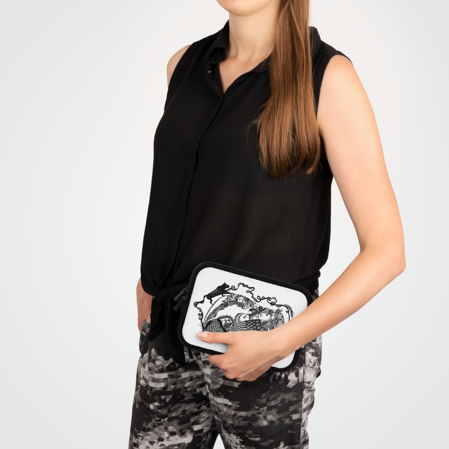 Hoes voor laptop en Ipad Zwart wit print