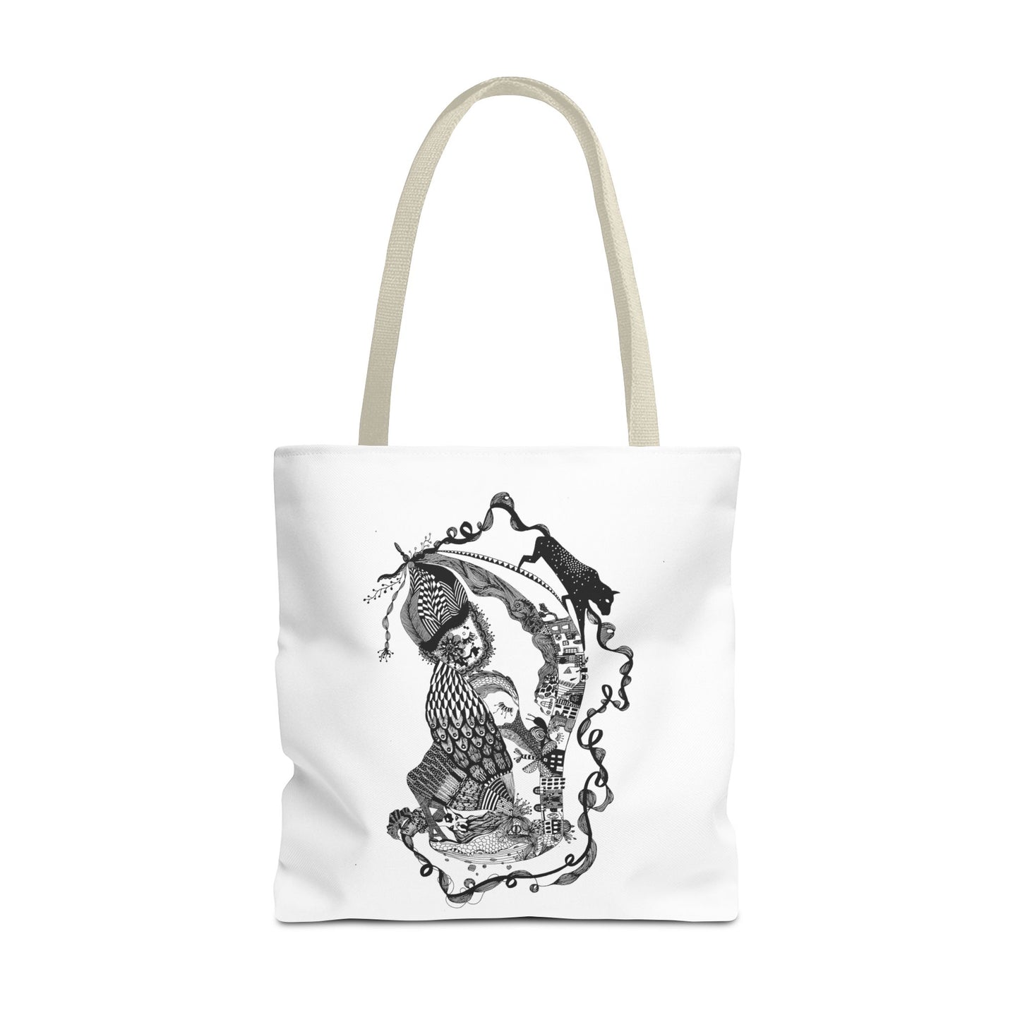 Tote bag stoffen draagtas met zwart wit illustratie