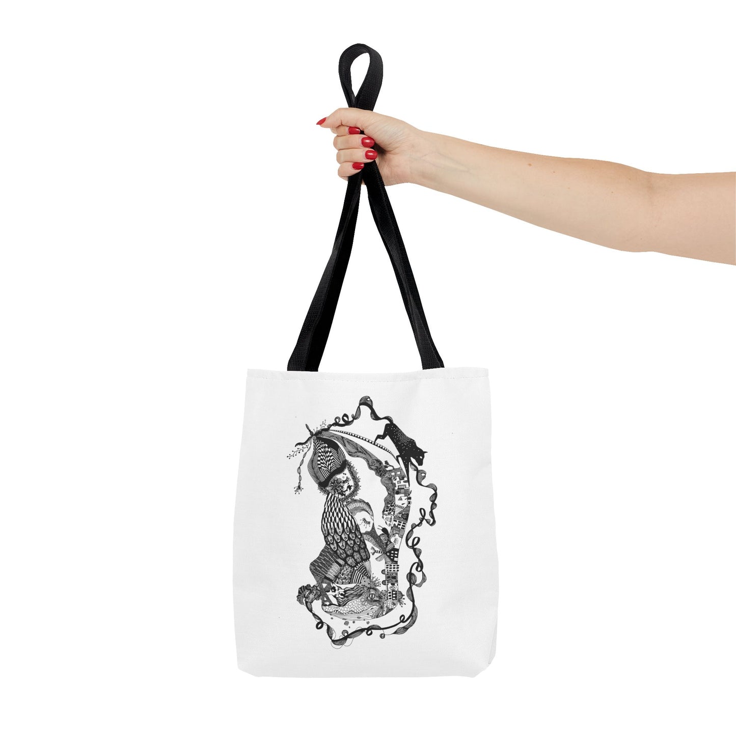 Tote bag stoffen draagtas met zwart wit illustratie