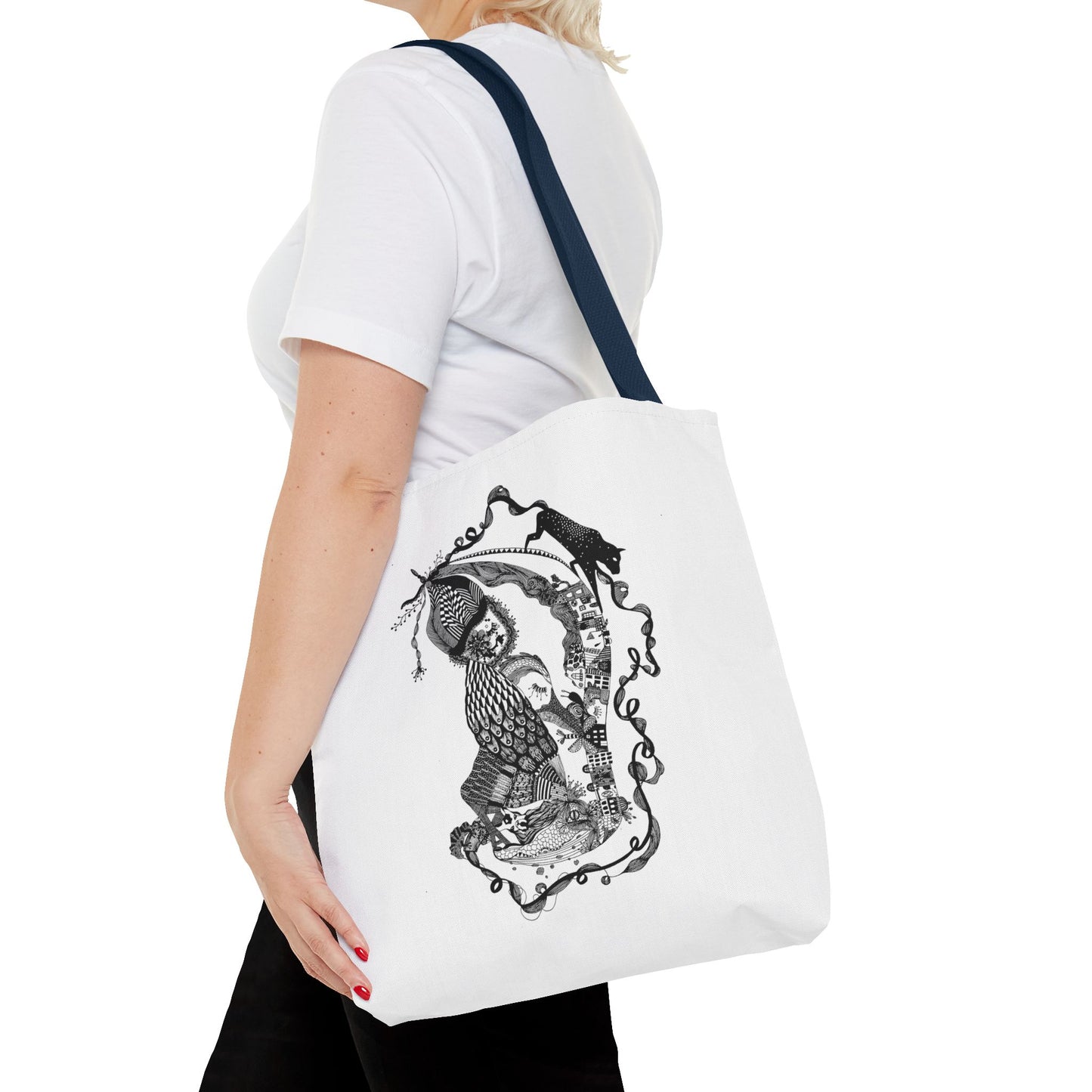 Tote bag stoffen draagtas met zwart wit illustratie