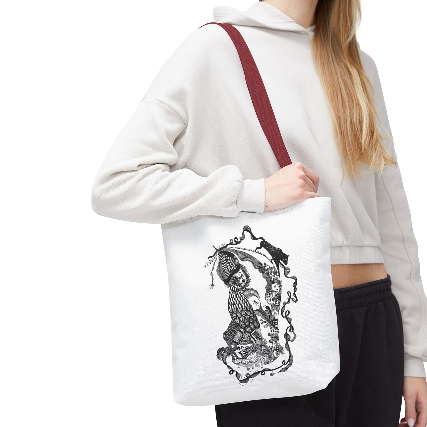 Tote bag stoffen draagtas met zwart wit illustratie