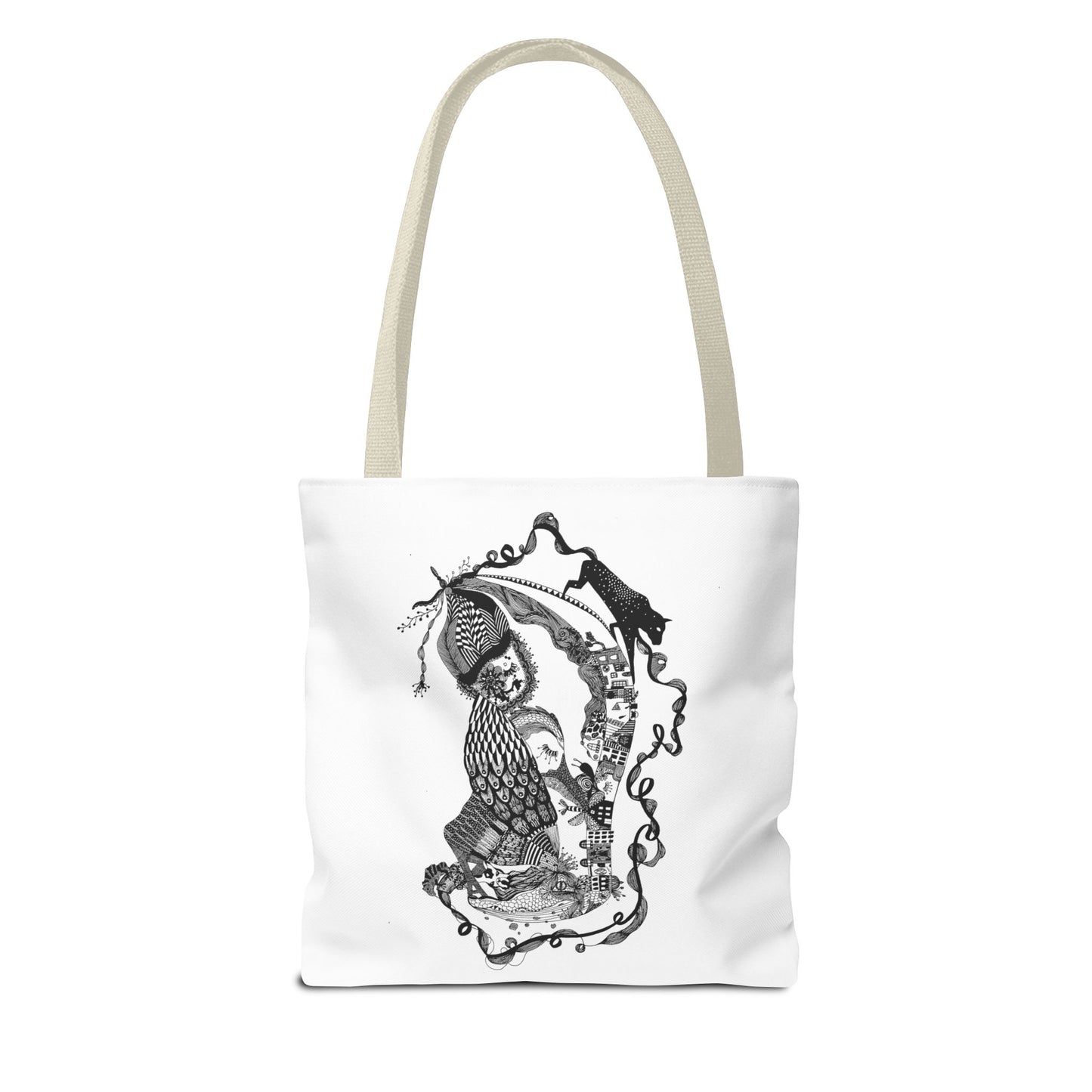 Tote bag stoffen draagtas met zwart wit illustratie