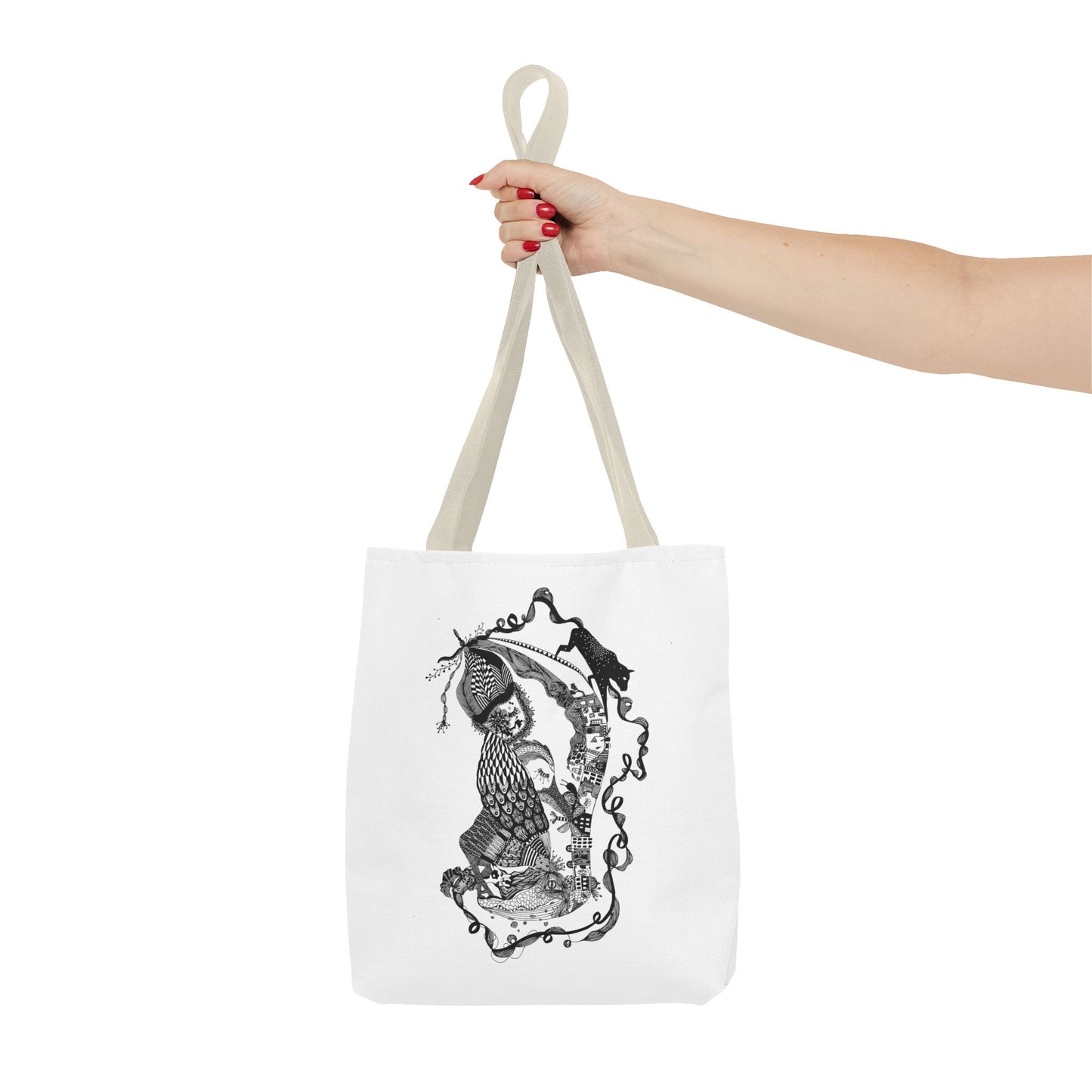 Tote bag stoffen draagtas met zwart wit illustratie