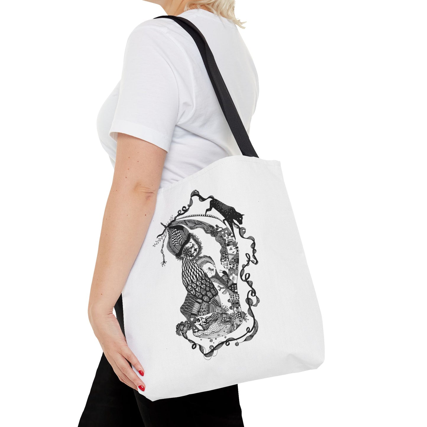 Tote bag stoffen draagtas met zwart wit illustratie