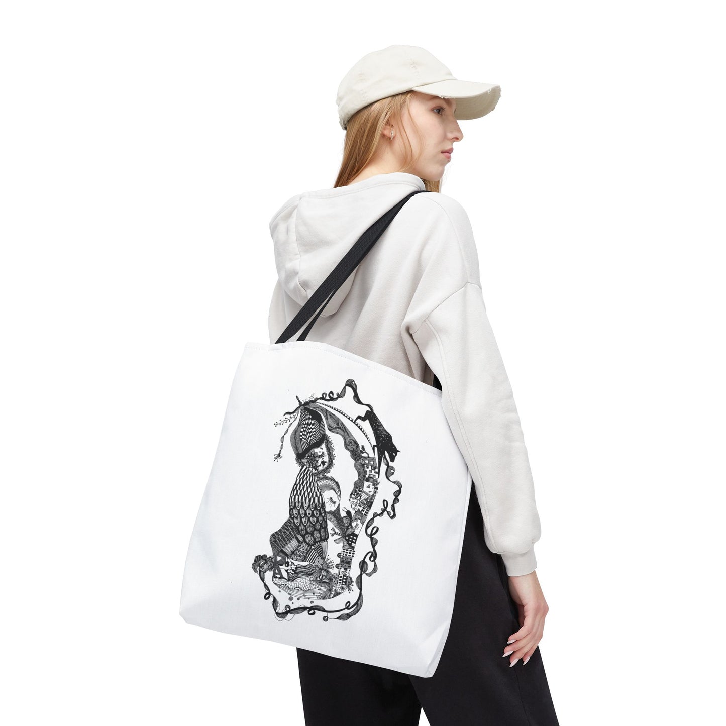 Tote bag stoffen draagtas met zwart wit illustratie